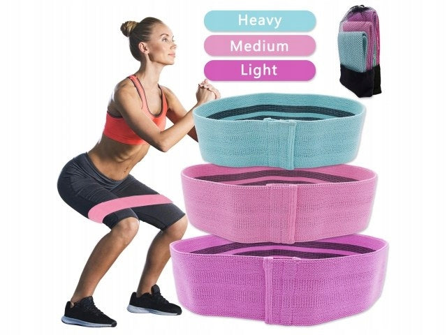 Set HIP BAND Rubber Resistance Bands for Exercise Pouch Brand 4EVERFIT