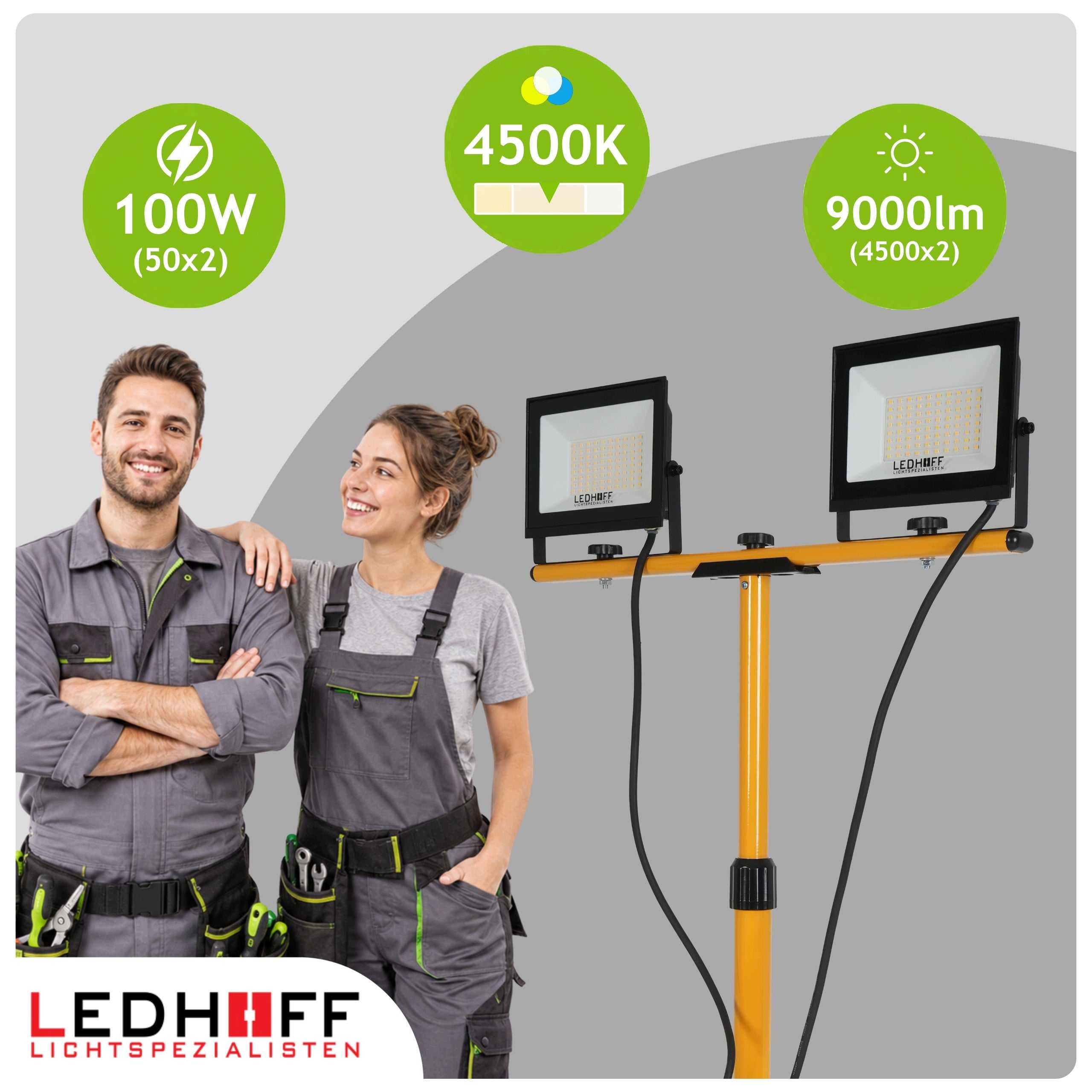 Set Halogen Floodlight LED Lamp Tripod Stand 2x 50W Construction Work Packaging status original