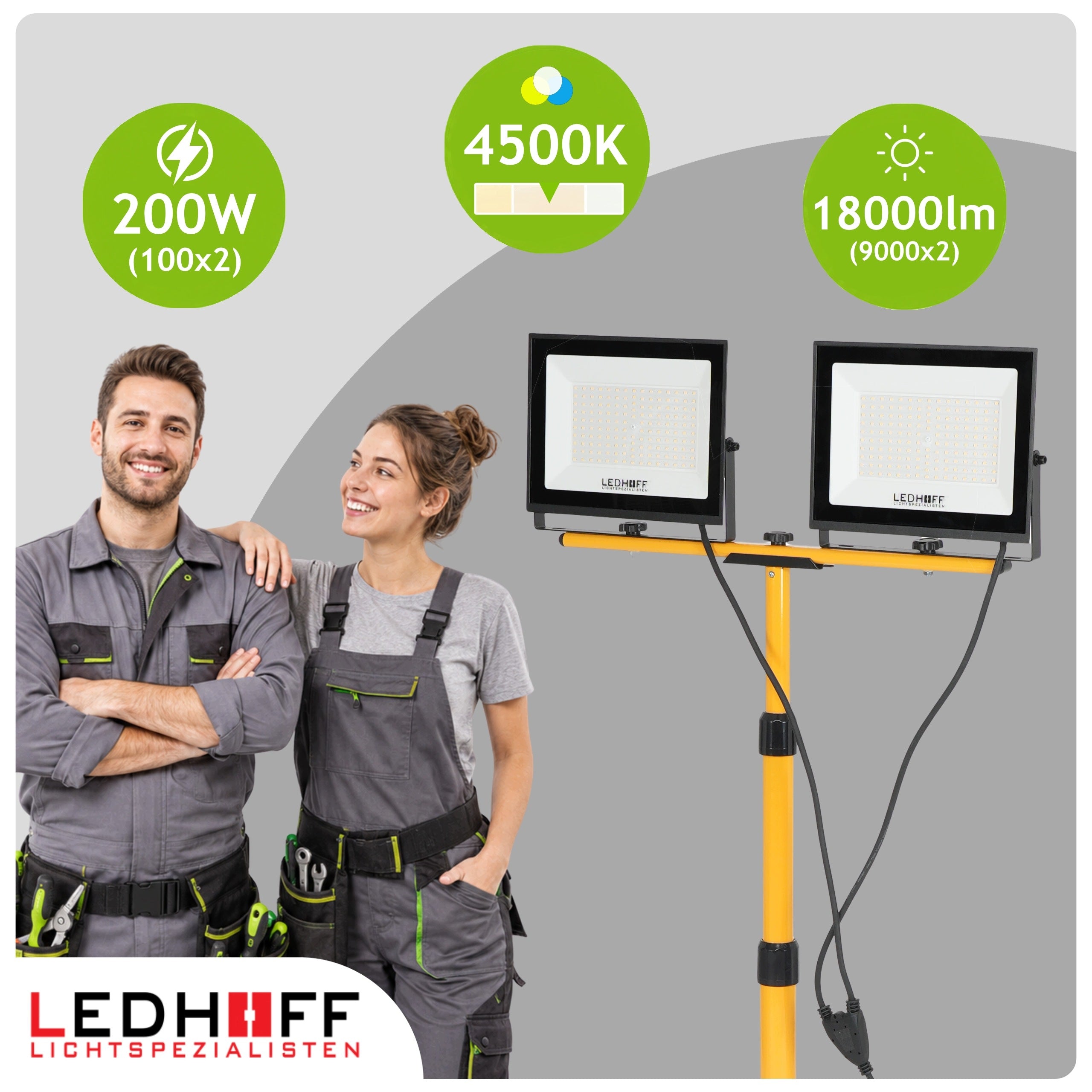 Set Halogen Floodlight LED Lamp Tripod Stand 2x100W Construction Working Packaging status original