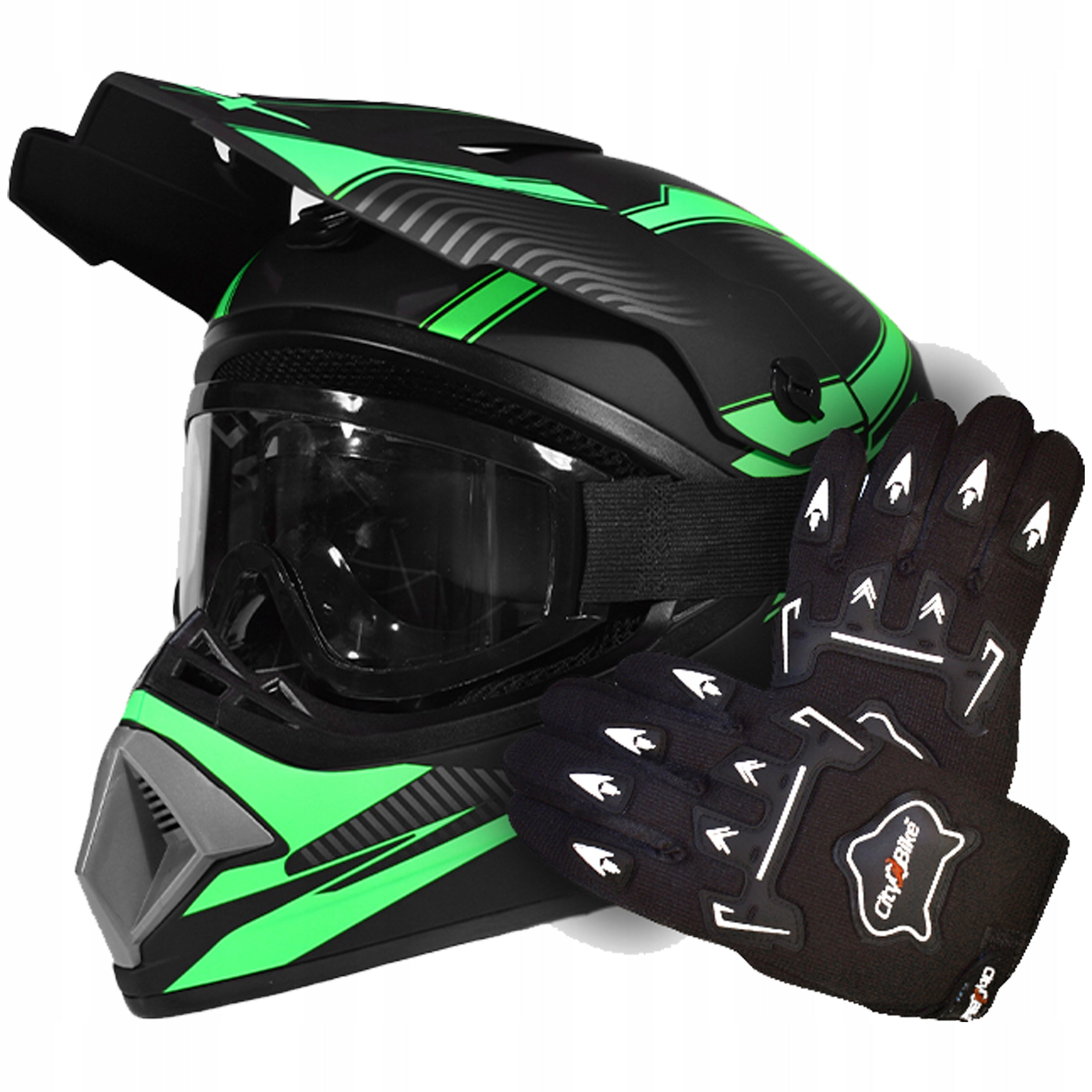 Set Helmet Goggles Gloves Cross Enduro Quad ATV BMX Bike Scooter L