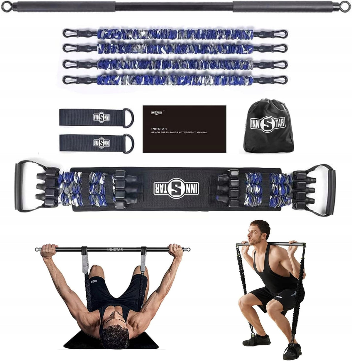 Set INNSTAR Home Gym Bar Extrusion Resistance Bands 105lb