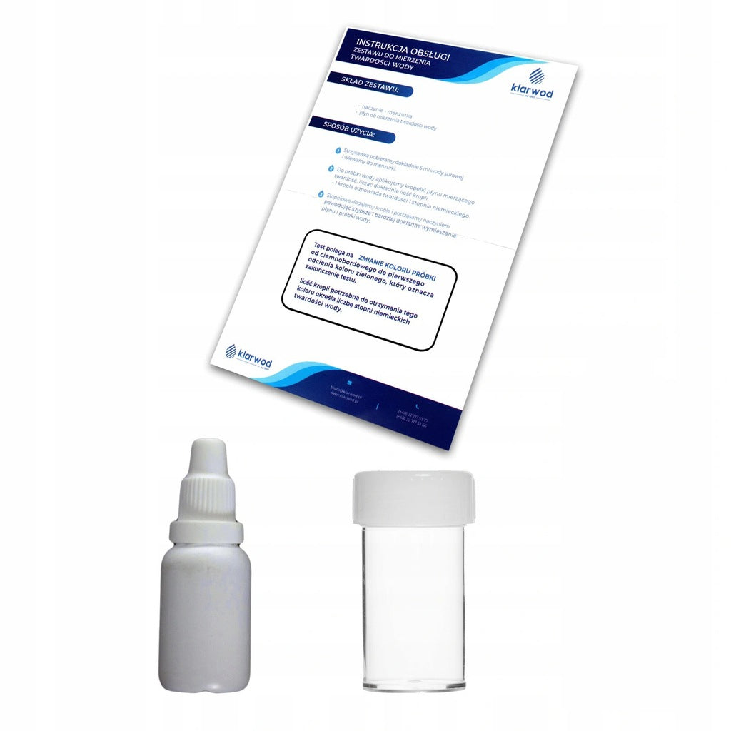 Set Klarwod TEST1 0,02 l WATER HARDNESS QUALITY SOFTENER FILTER Manufacturer code TEST KROPELKOWY