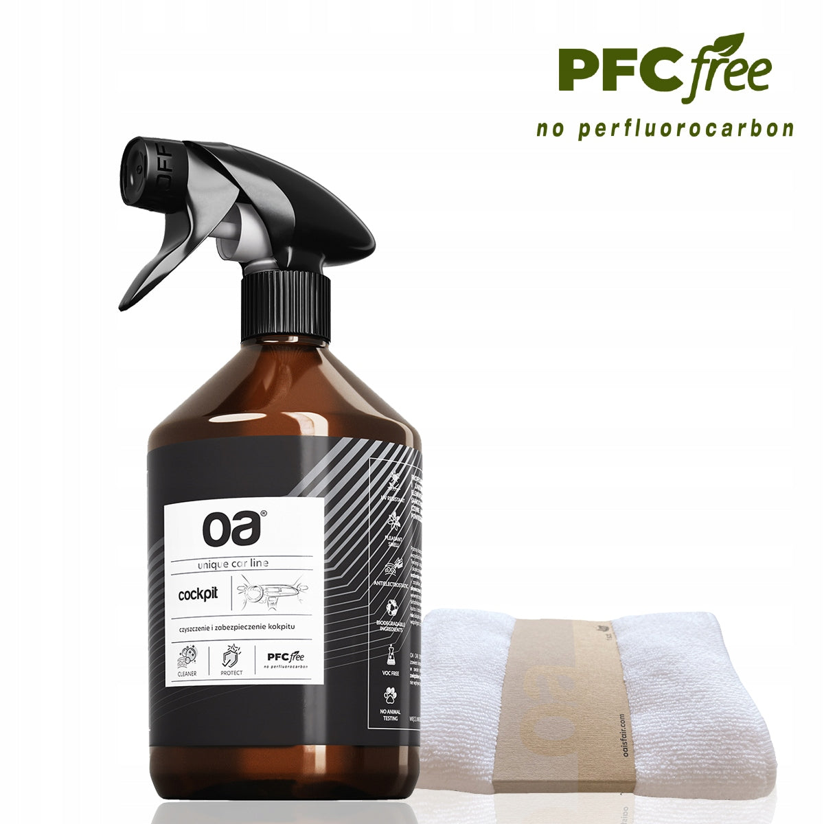 Set Liquid for cleaning the cockpit of plastic in the car OA + Microfiber