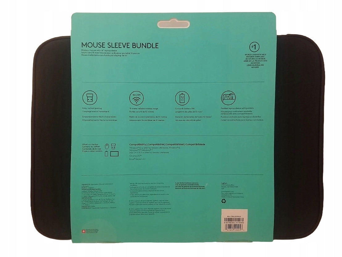 Set Logitech Wireless mouse M185 optical USB + Laptop bag 16" Manufacturer code Logitech Mouse Sleeve Bundle
