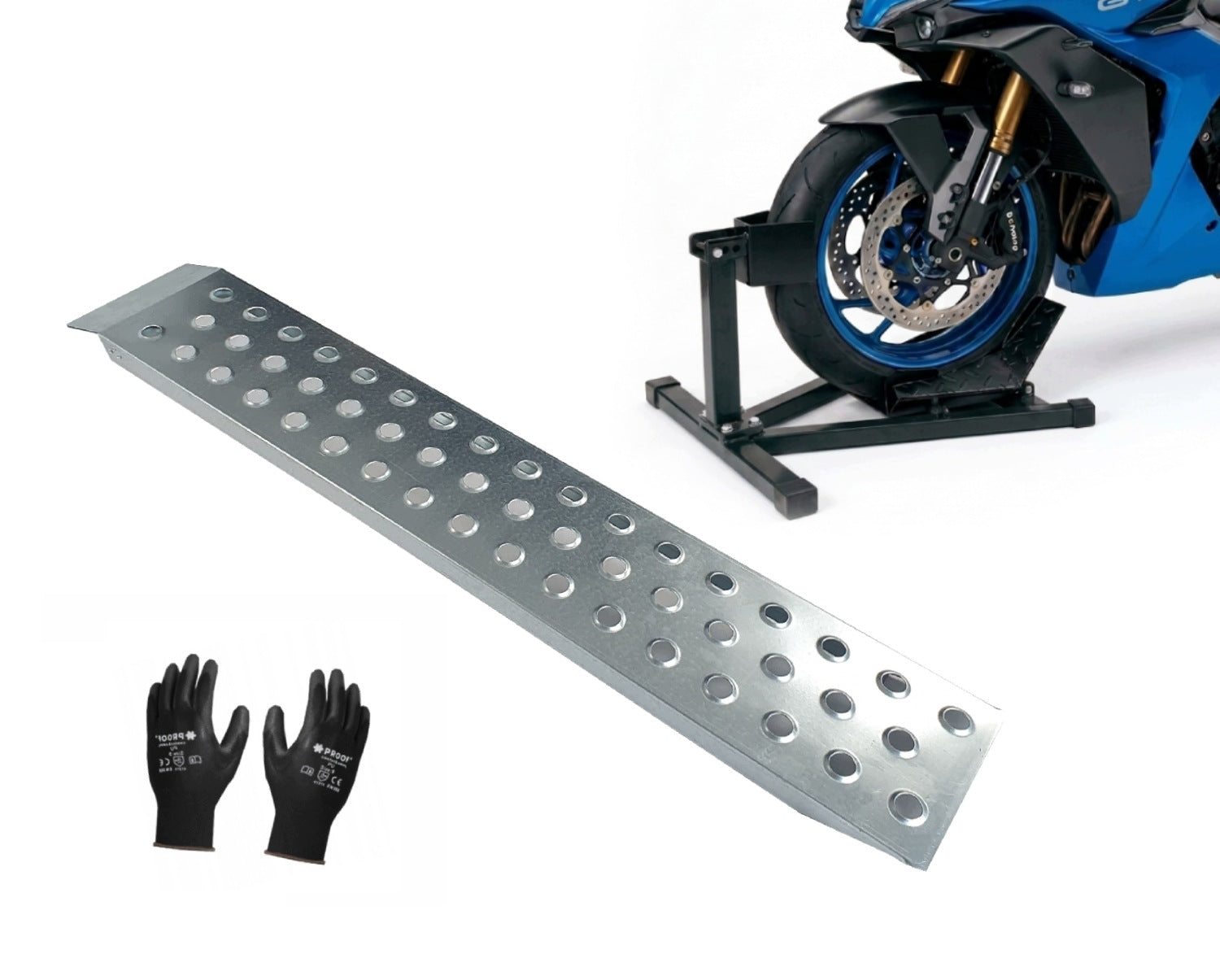 Set Motorcycle Ramp 150cm lifting capacity 350kg and Stand Motorcycle Holder