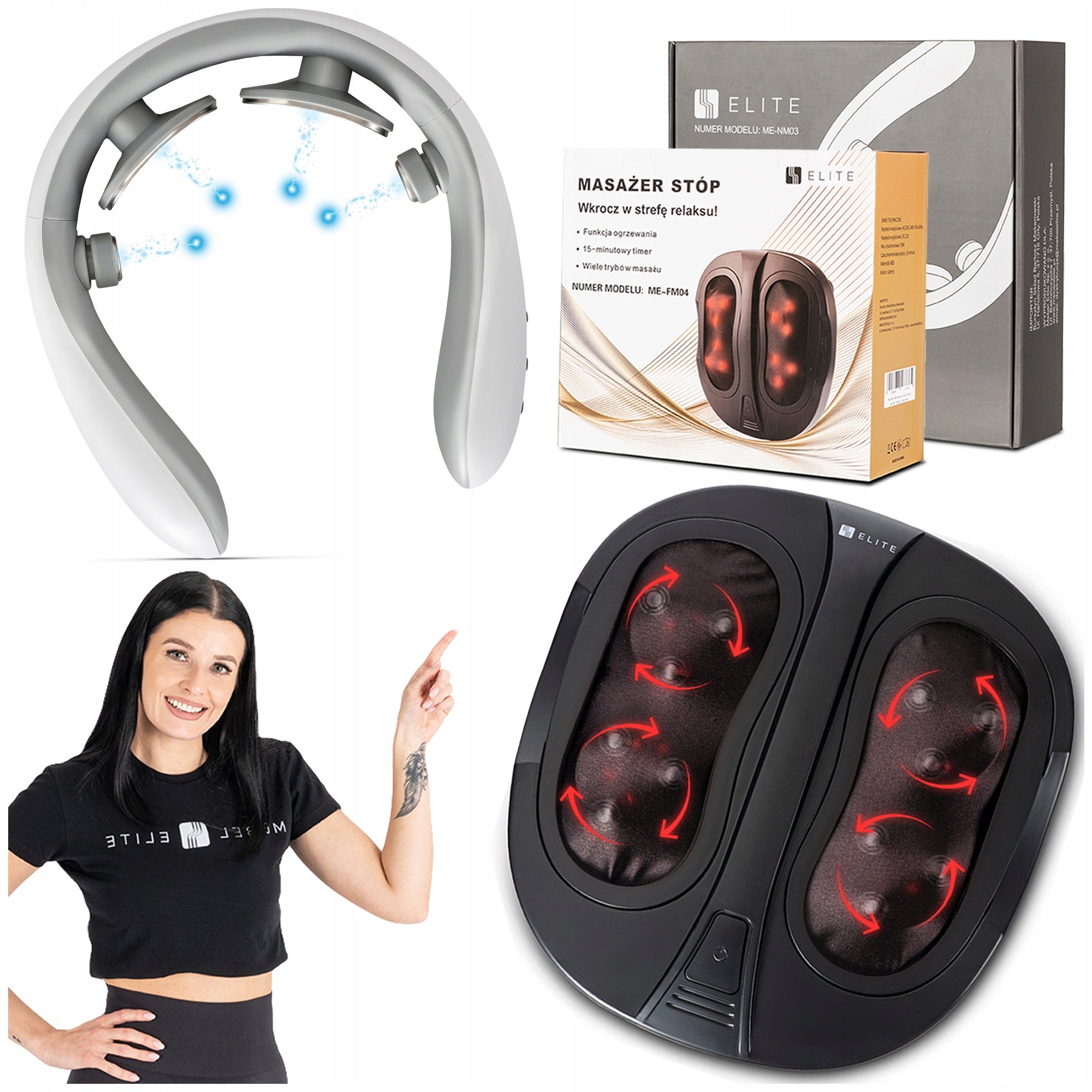 Set Neck Massager Currents TENS + Leg Foot Massager For Car
