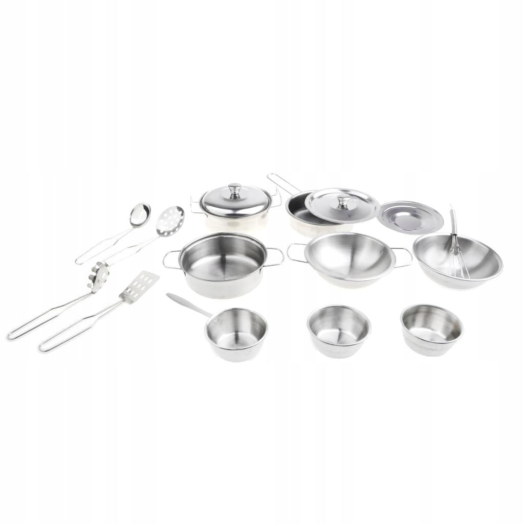 Set Of 16pcs Miniature Metal Kitchen Cookware Pot Pan Kits Cook Role Play
