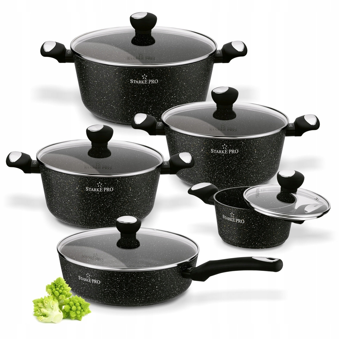 Set POT PAN Lids INDUCTION Starke Pro Strappo Marble 10 el