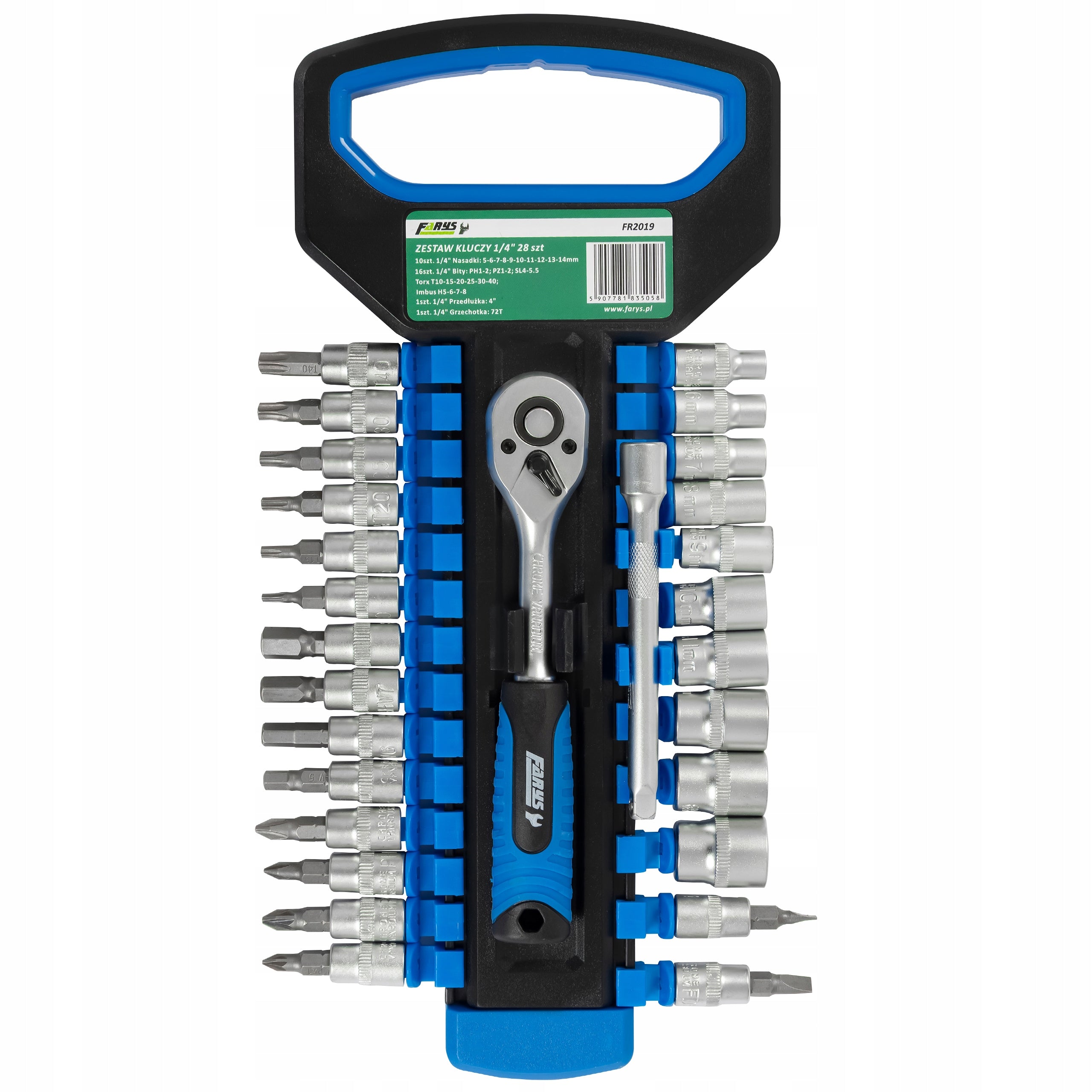 Set Ratchet 1/4'' Socket Wrenches Bit Extension Torx Imbus 28el. Brand Farys