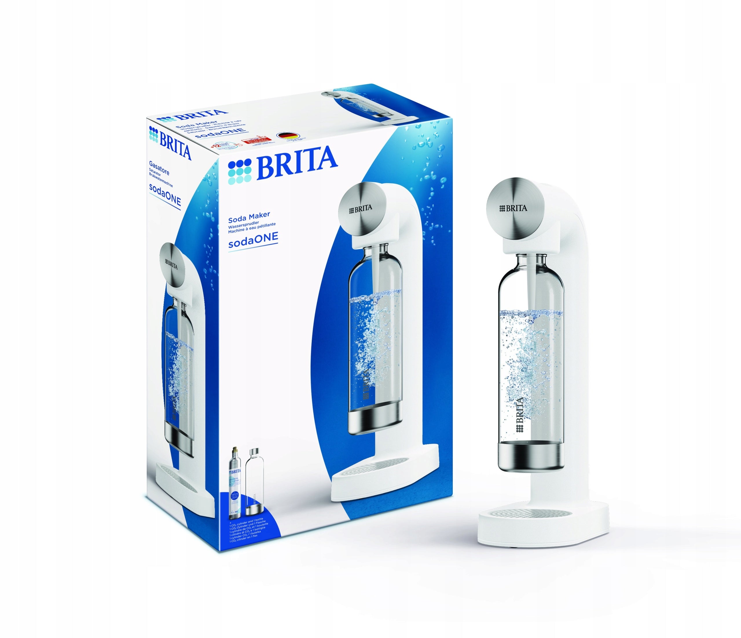 Set Saturator white BRITA SodaONE with CO2 cylinder with gift bag Packaging status original