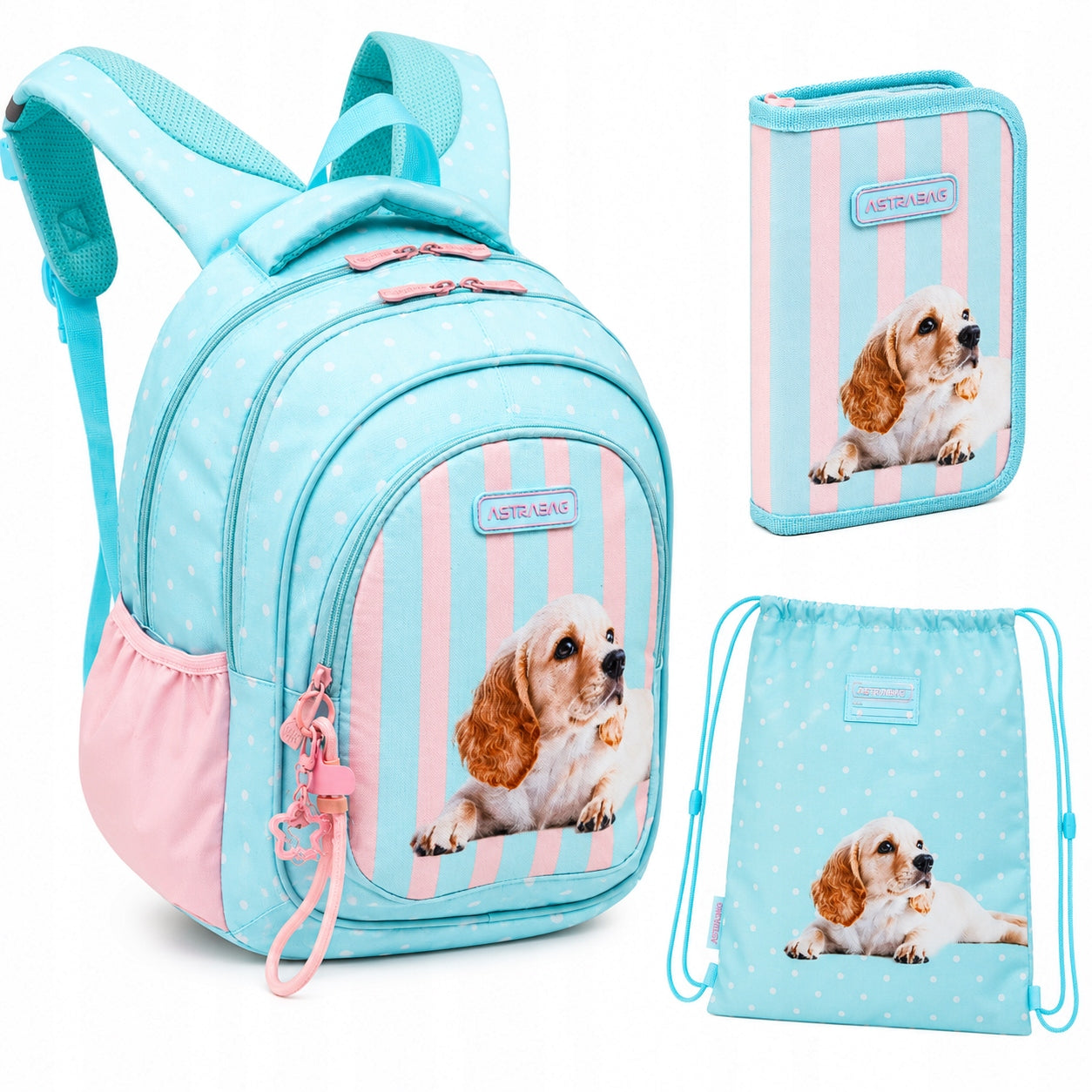 Set School backpack Bag Pencil case for girls ASTRA dog 20L
