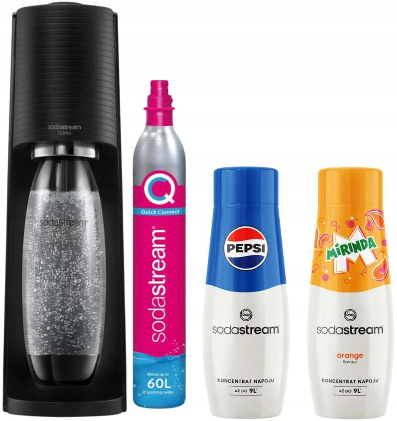 Set SodaStream Express Terra Black + Pepsi Syrup 440 ml + Mirinda 440ml