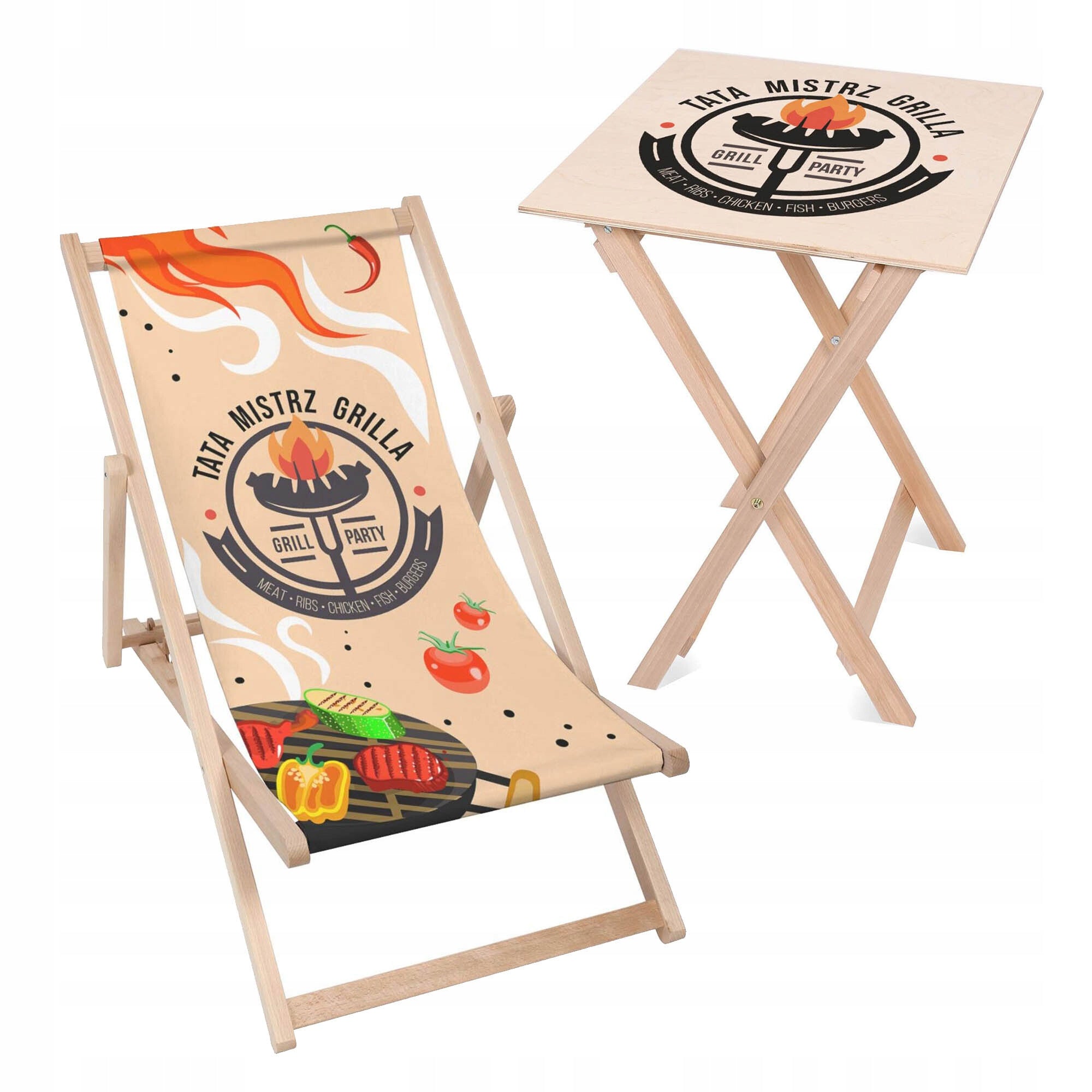 Set Sun Lounger and Table Gift for Dad's Day Adjustable 50x50 Pattern