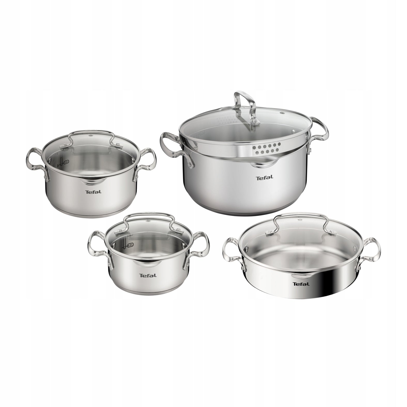 Set TEFAL Duetto+ pots with lid G719S855 stainless steel induction 8el