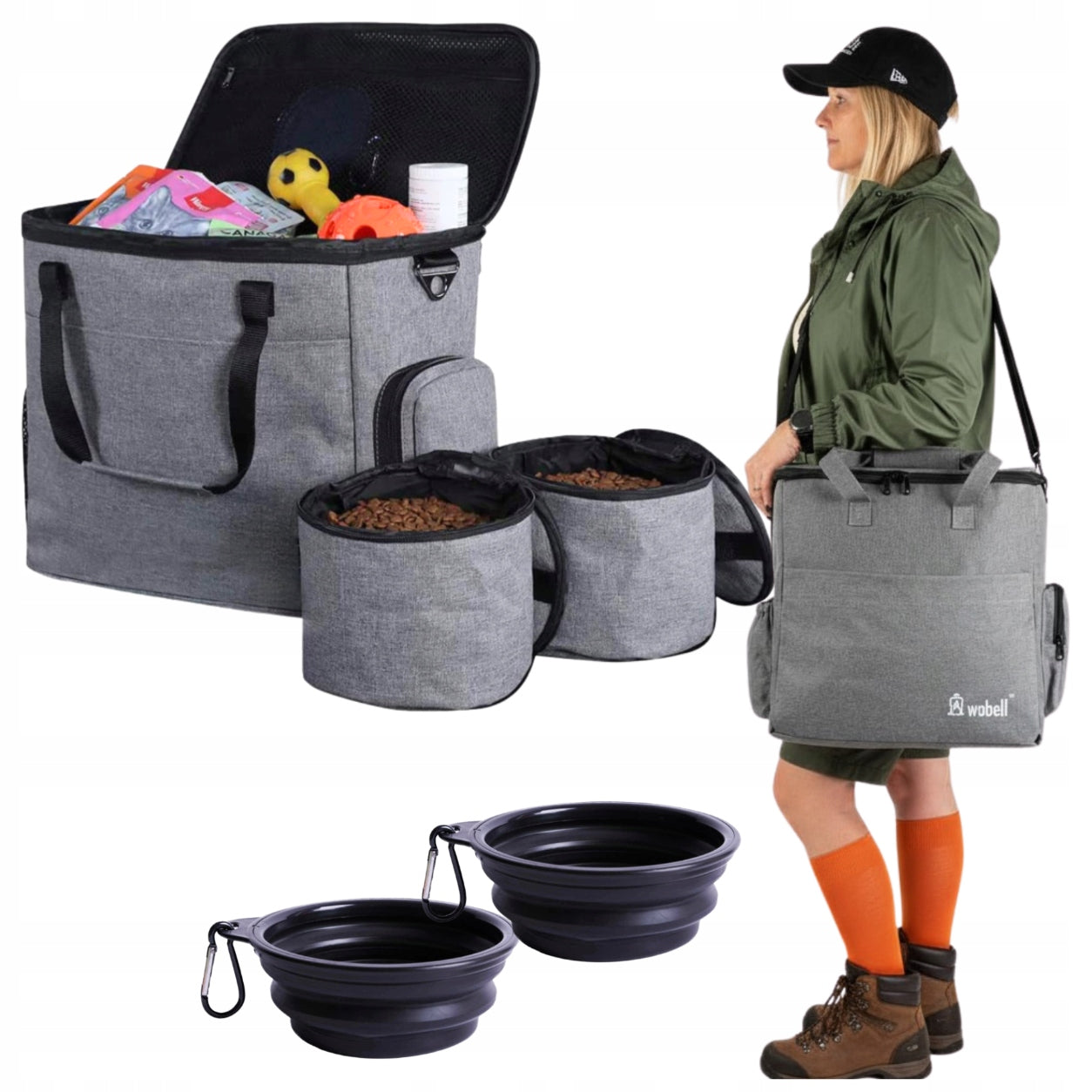 Set Travel Bag Cat Dog Organizer 4 Containers Transport Bowl Brand Wobell