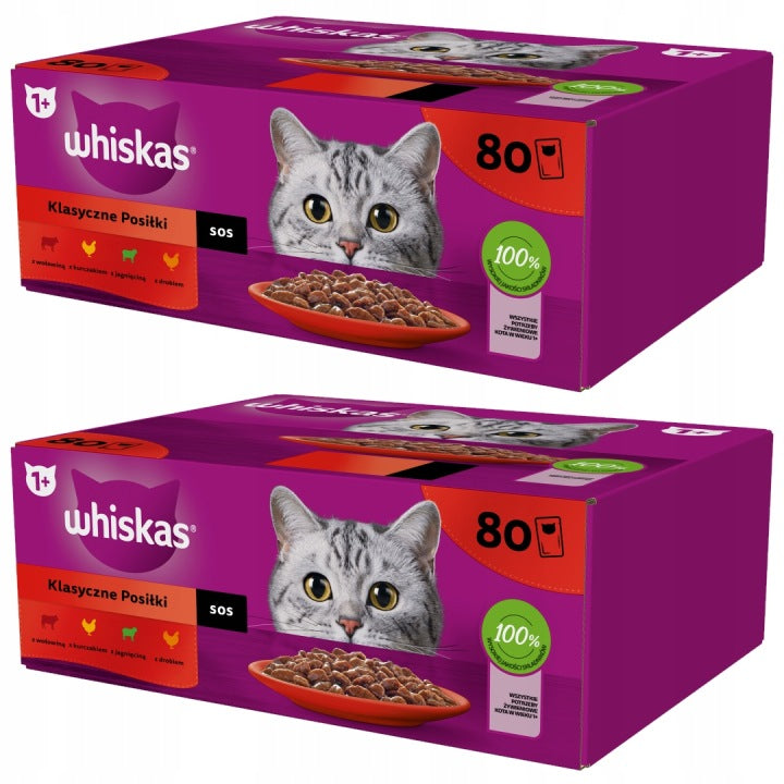 Set- WHISKAS SACHETS CAT FOOD CLASSIC MEALS 80x85g