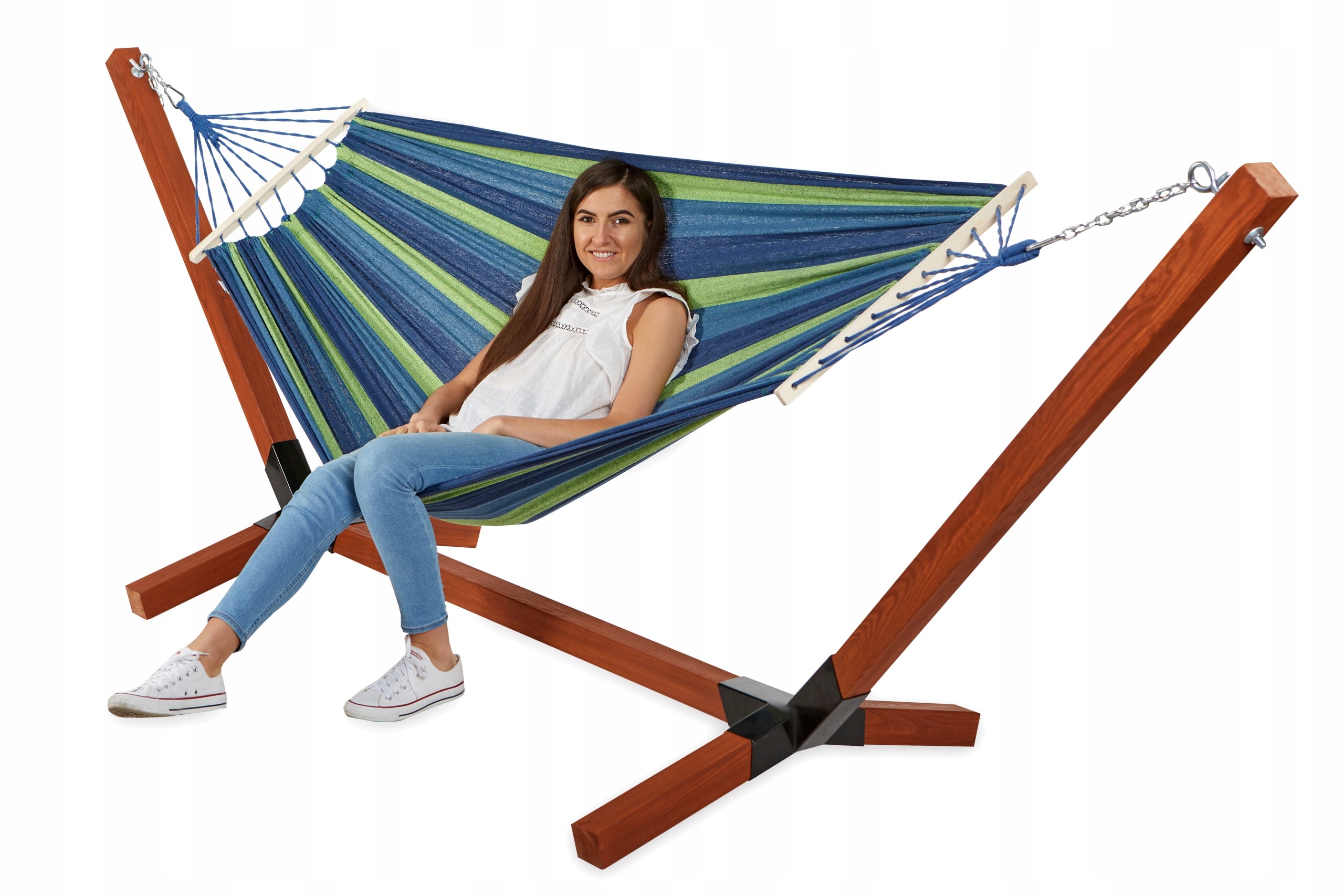 Set Wooden Hammock Frame Impregnated 150kg + 2-Person Hammock