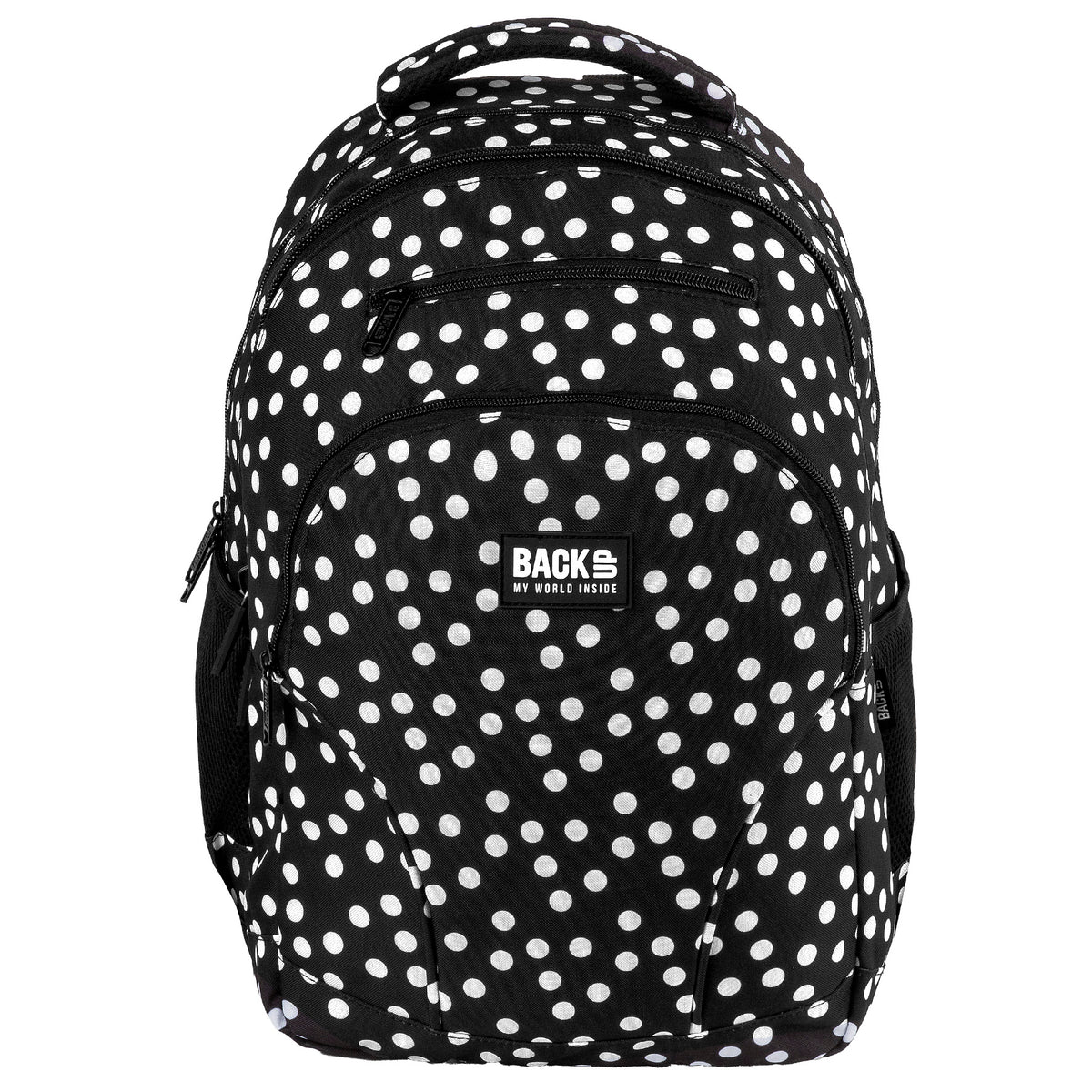 Set Youth School Backpack BackUP 30L RETRO PEAS BLACK WITH DOTS Manufacturer code PLB8W05 ZESTAW