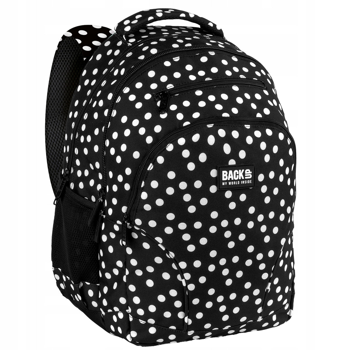 Set Youth School Backpack BackUP 30L RETRO PEAS BLACK WITH DOTS Packaging status original