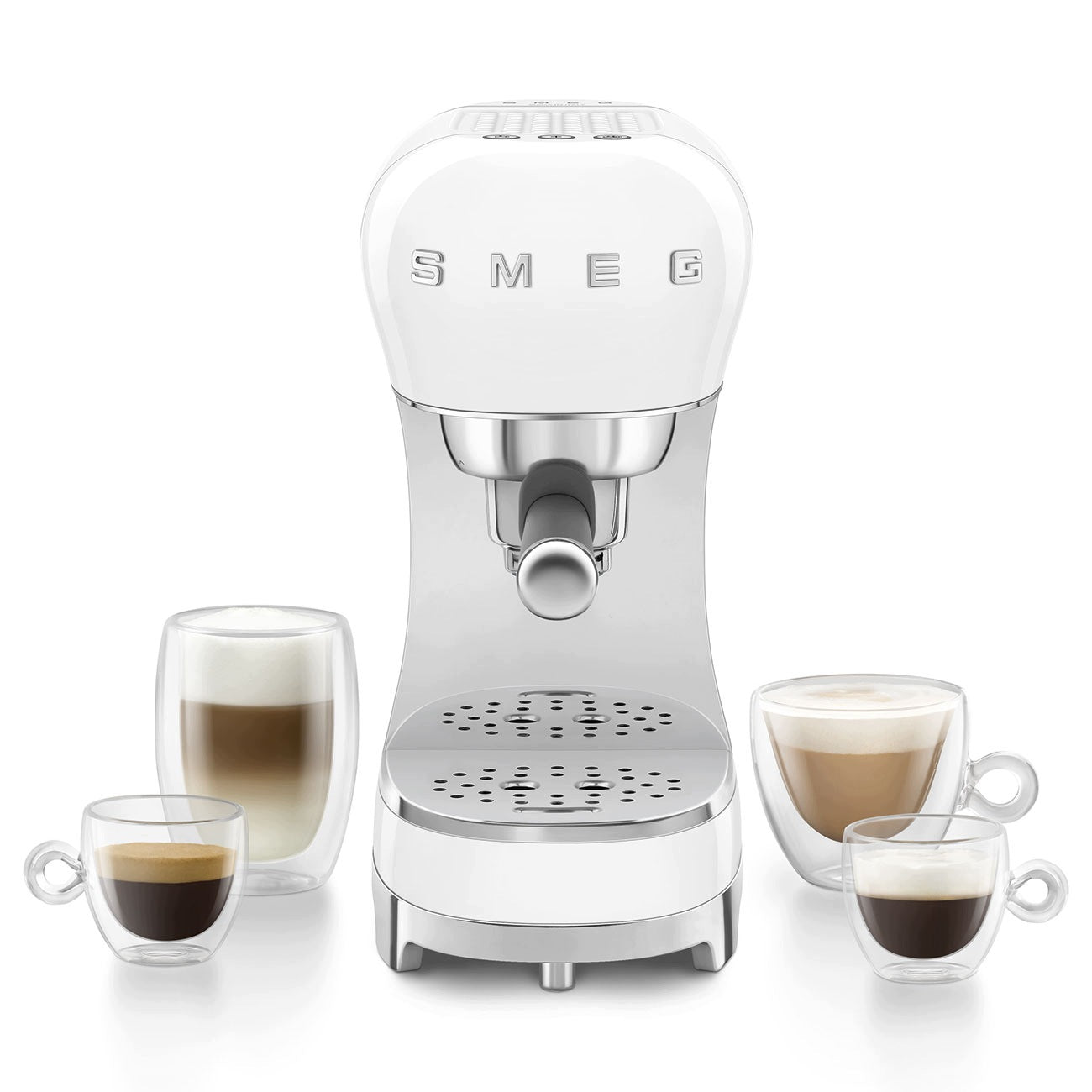 Set flask coffee maker and milk frother Smeg ECF12WHEU White Packaging status original