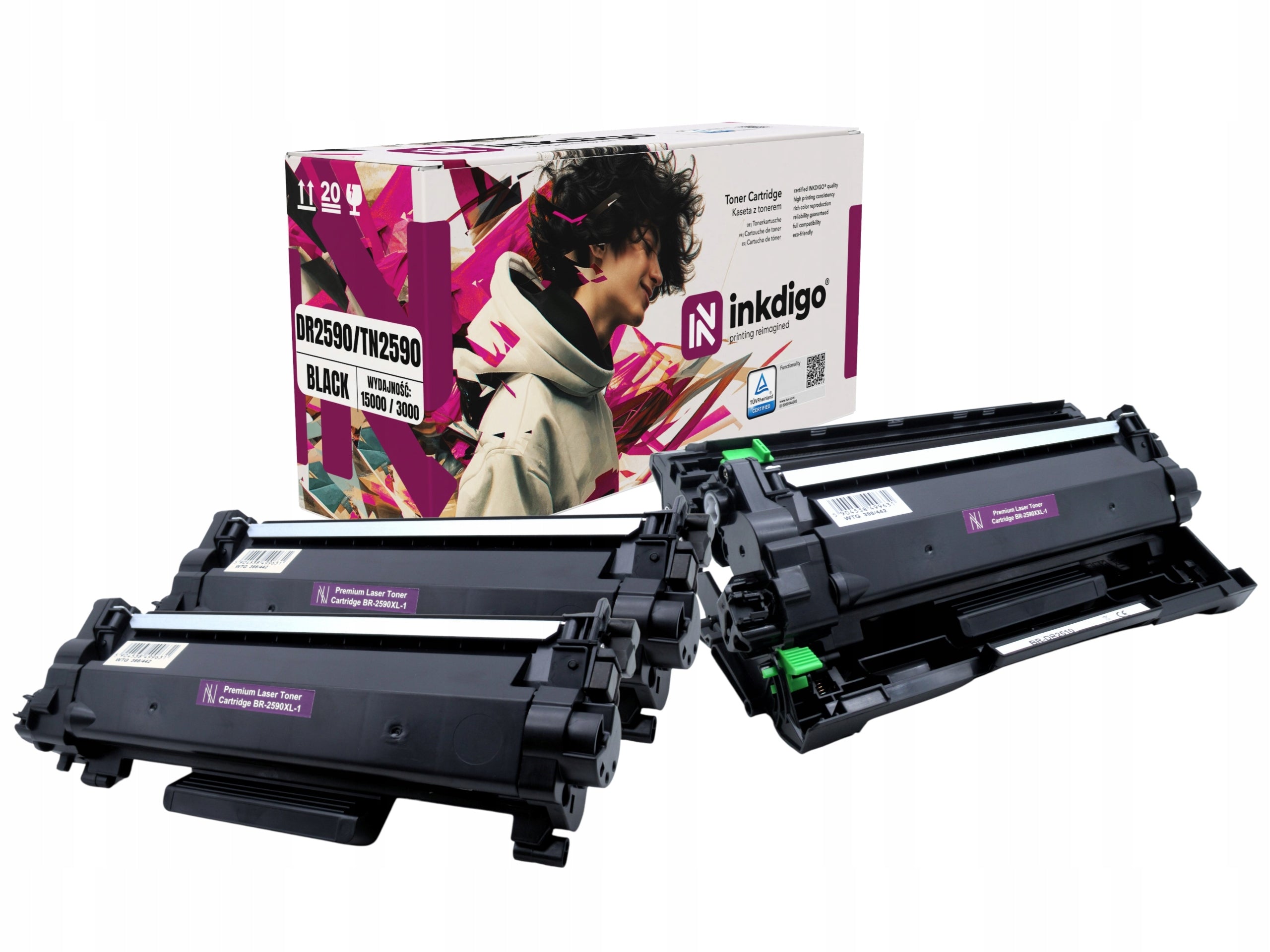 Set for Brother DCP L2622DW - 3x Toner Cartridge Replacement TN2590 XL + Drum DR2590