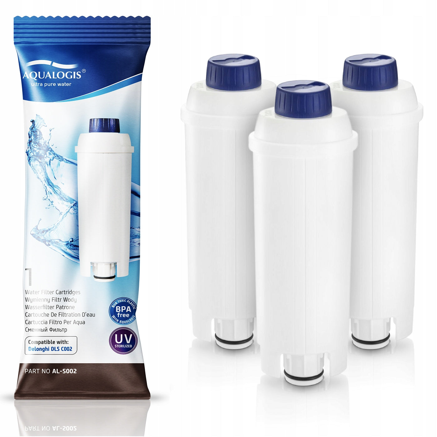 Set for Delonghi - Filter Aqualogis AL-S002 3pcs + Liquid EcoDecalk 200ml Manufacturer code Set_AL-S002_3szt_EcoDecalk200ml