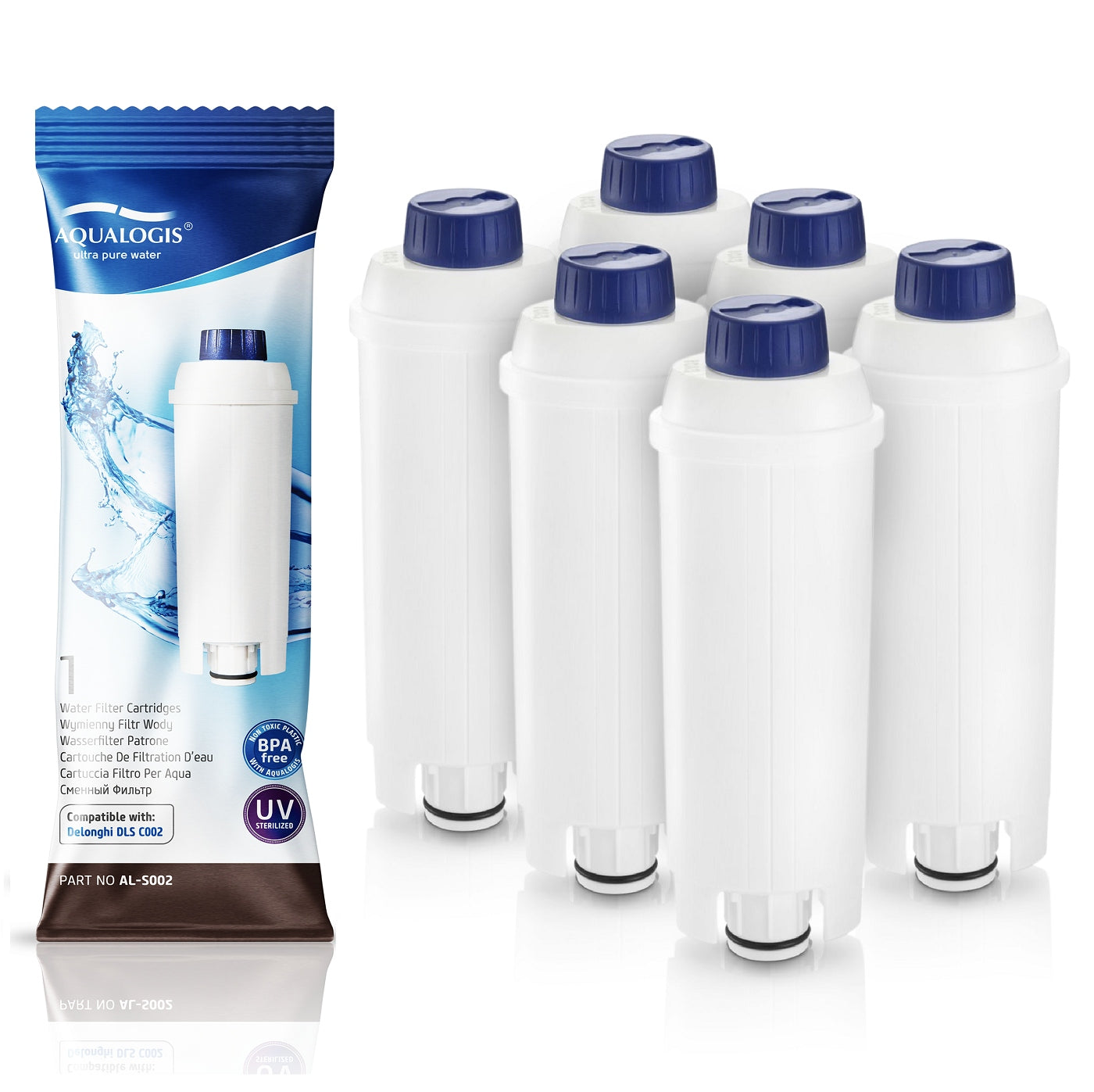 Set for Delonghi - Filters AL-S002 6pcs + Descaler EcoDecalk 200ml Manufacturer code Set_AL-S002_6szt_EcoDecalk200ml