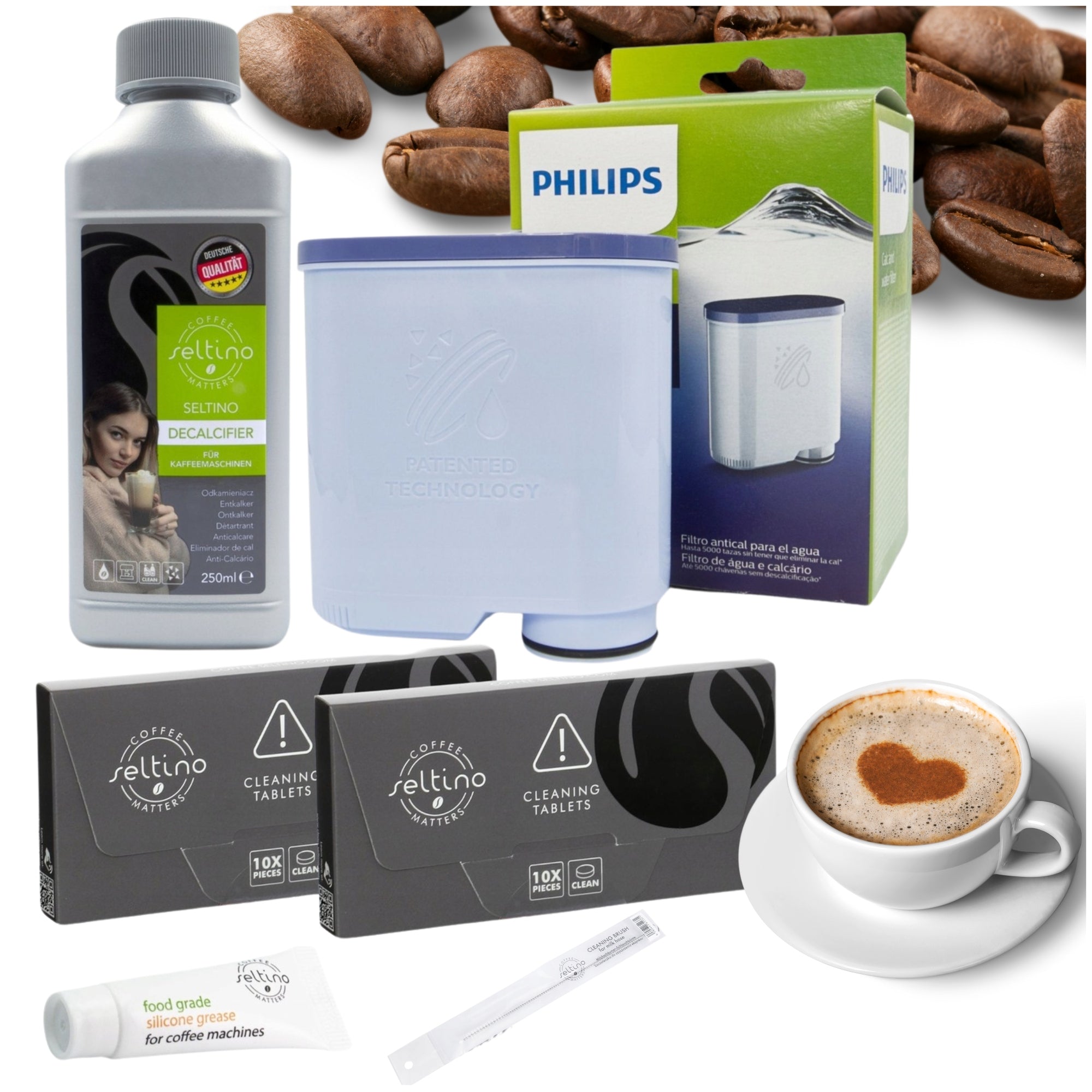 Set for PHILIPS 5400 2200 3200 filter + descaler +tablets + grease