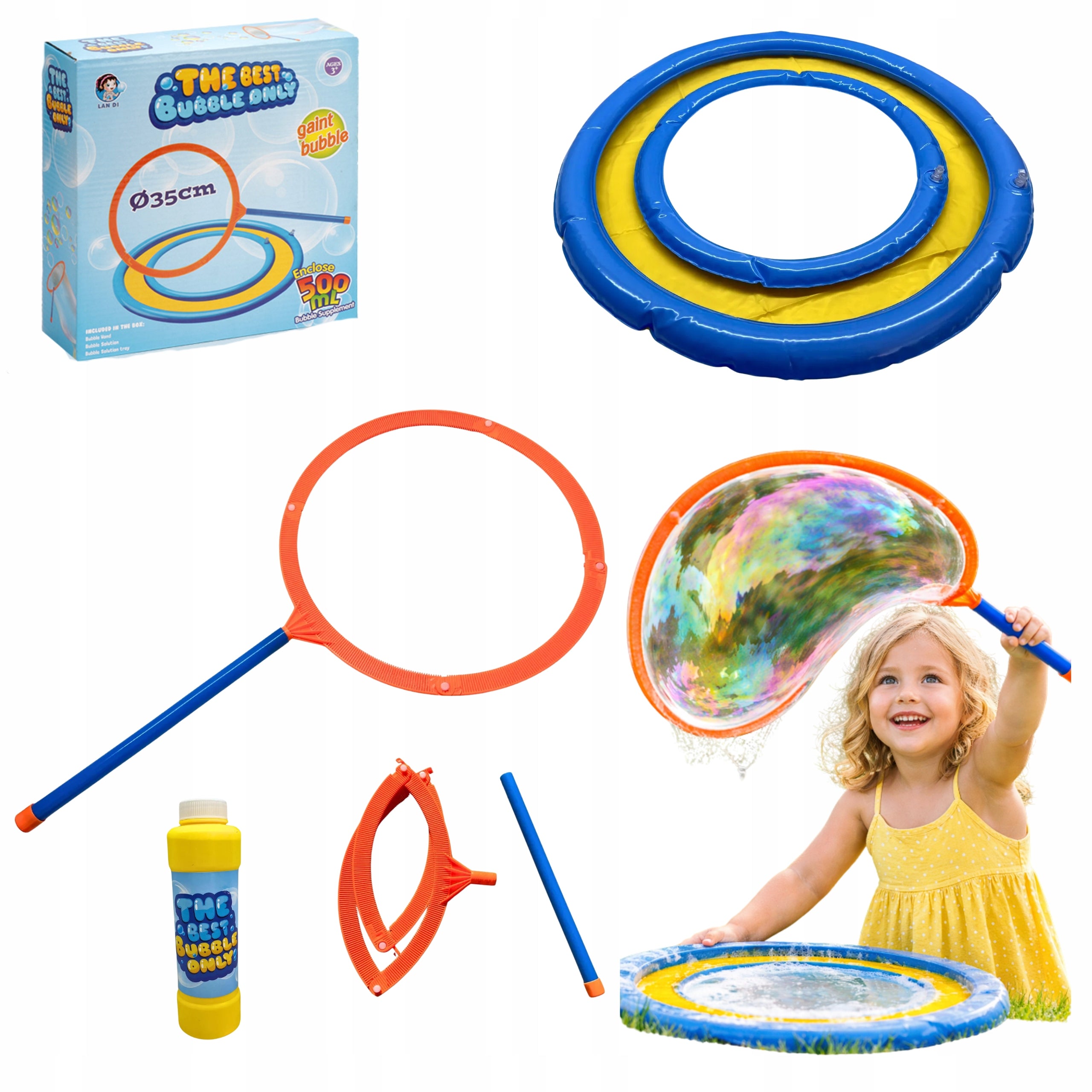 Set for Soap Bubbles Hoop On Stick Inflatable Stand with Liquid 500ml