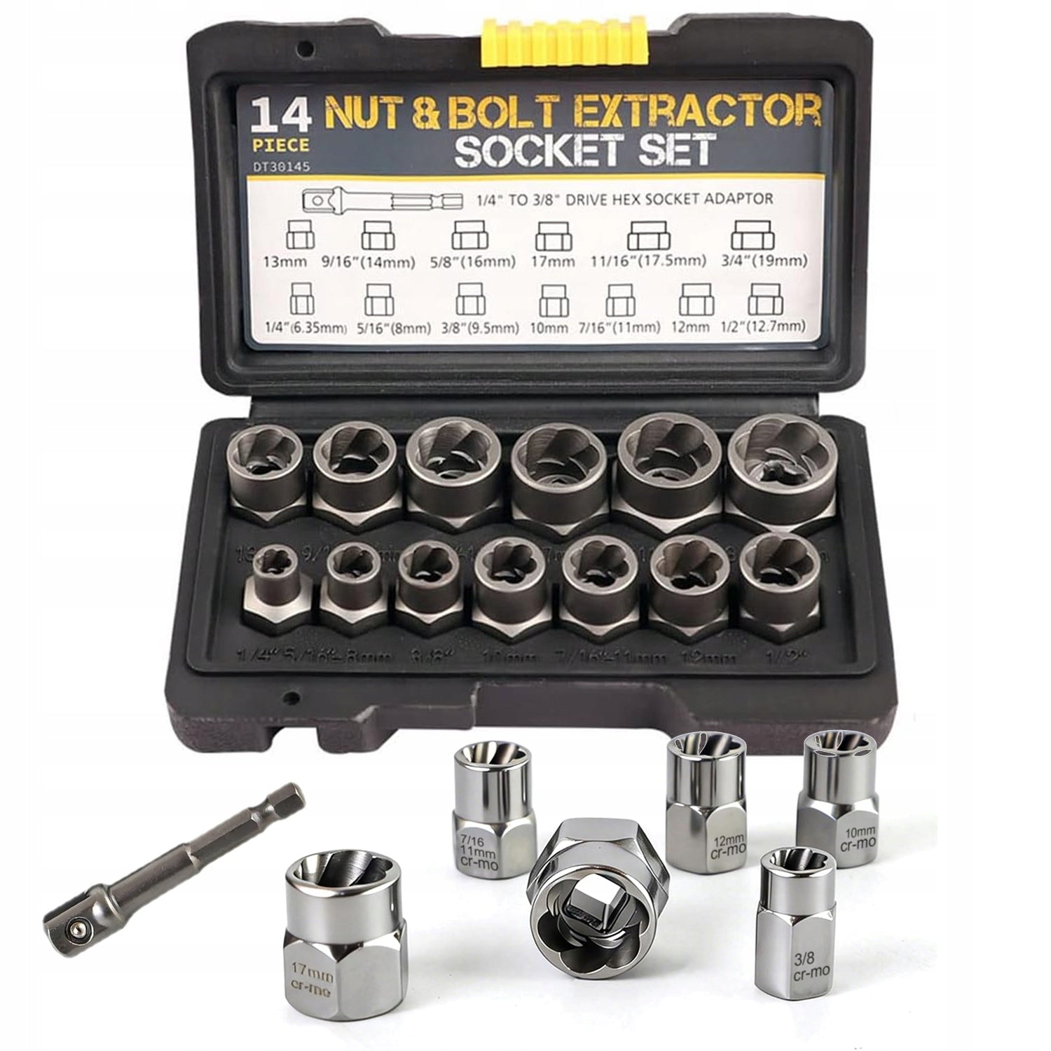 Set for dismantling screws and impact nuts. 14 elements.