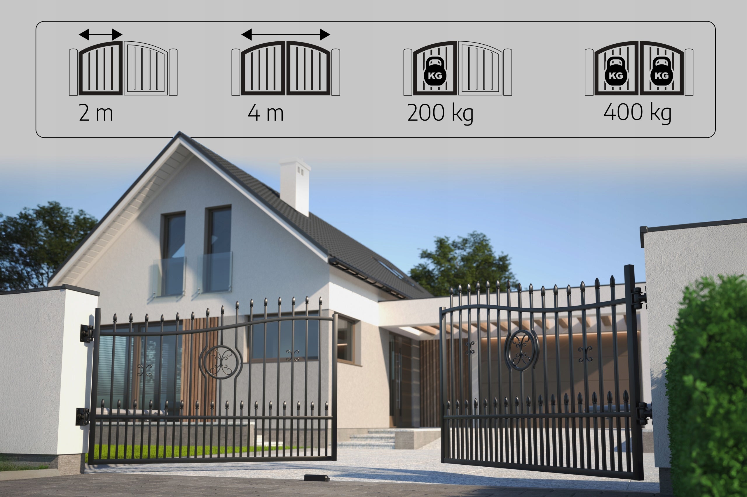 Set for double-leaf gate FORCE SW200 2x2m 400 kg WiFI for sash Drive type for swing gates