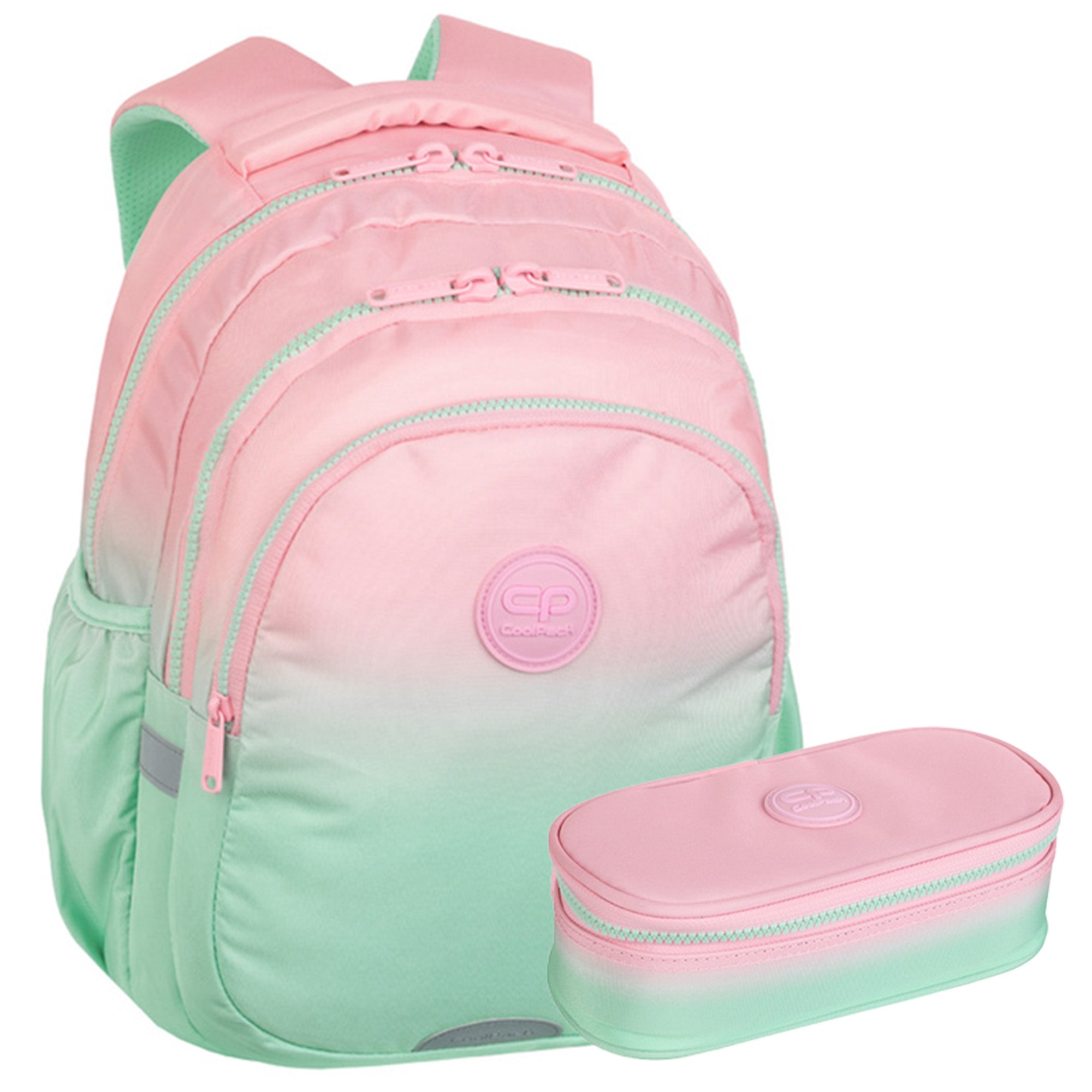 Set for girls up to class 1-3 backpack and pencil case Coolpack pink mint