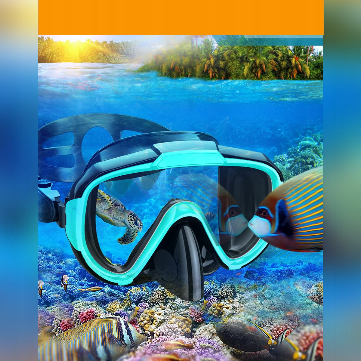 Set for swimming and diving fins adjustable anti-steam mask Color green