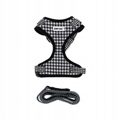 Set, harness+lead, for dog, black/white, pepitka pattern, polyester, M