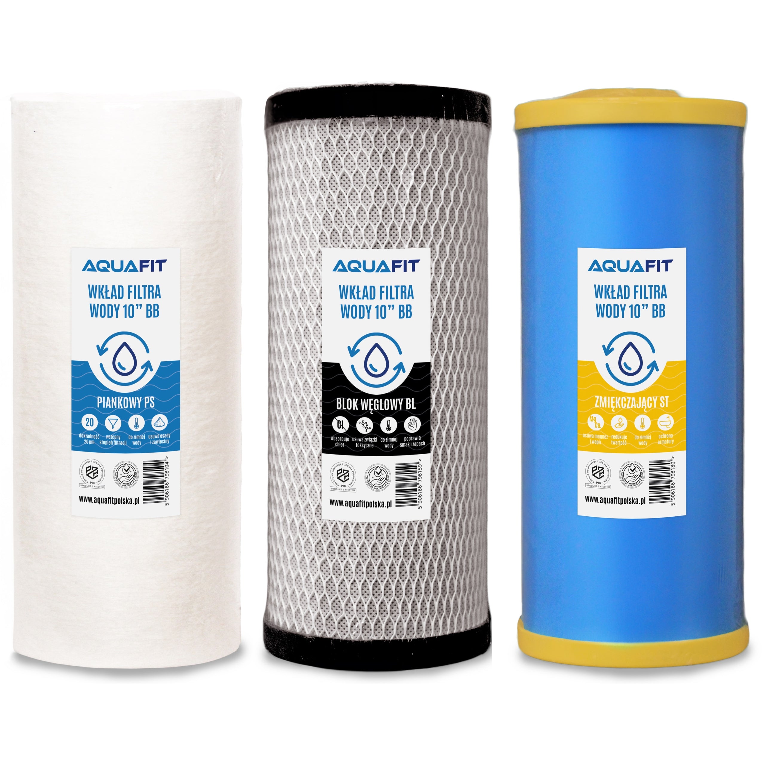 Set of 10" BB Big Blue Water Filter Cartridges for the Whole House AQUAFIT