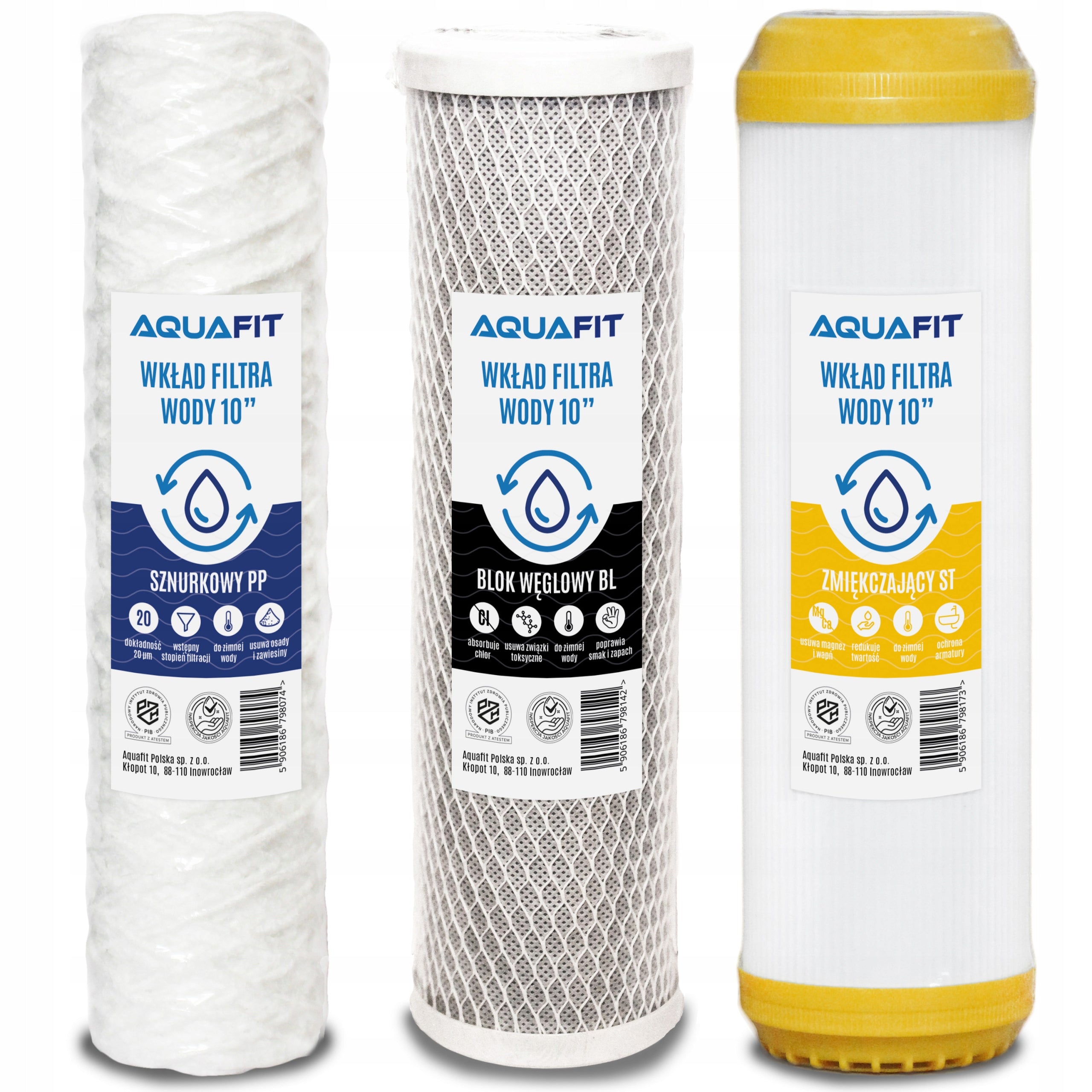 Set of 10" Water Filter Cartridges for Whole House 3 Degrees of Filtration AQUAFIT