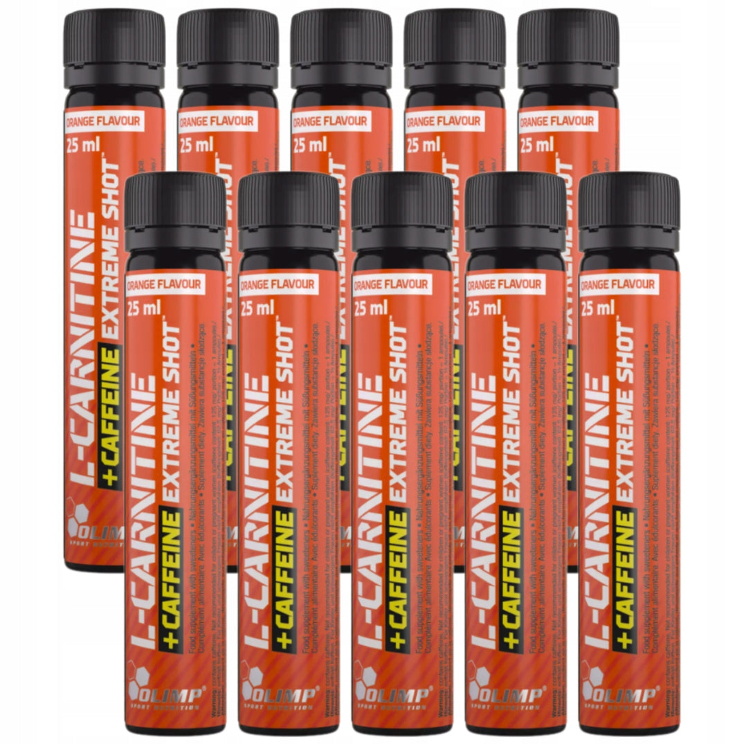 Set of 10x Olimp L-Carnitine Caffeine Extreme Shot Orange Strength 25 ml