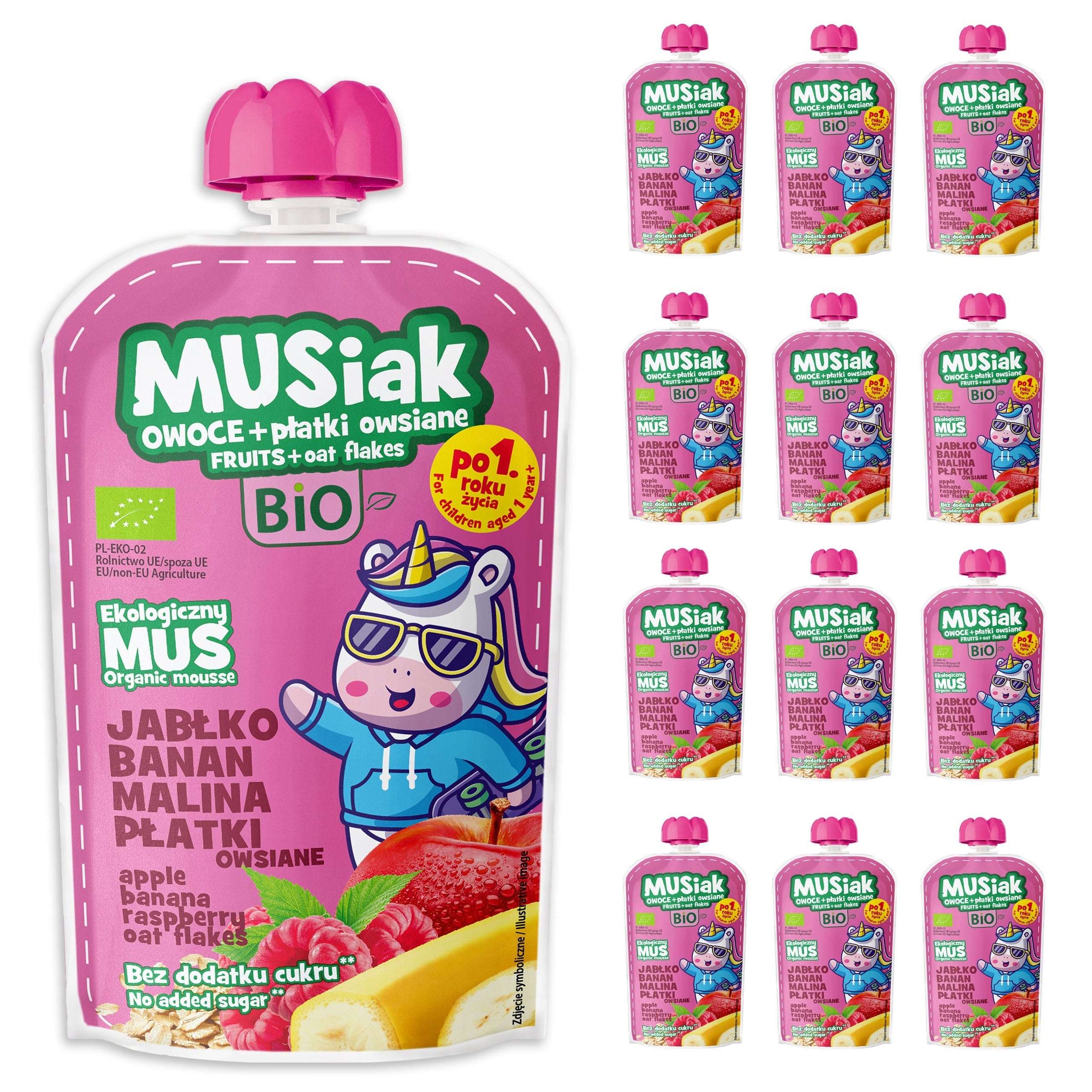 Set of 13 pieces- Mousse apple, banana, raspberry + oatmeal BIO