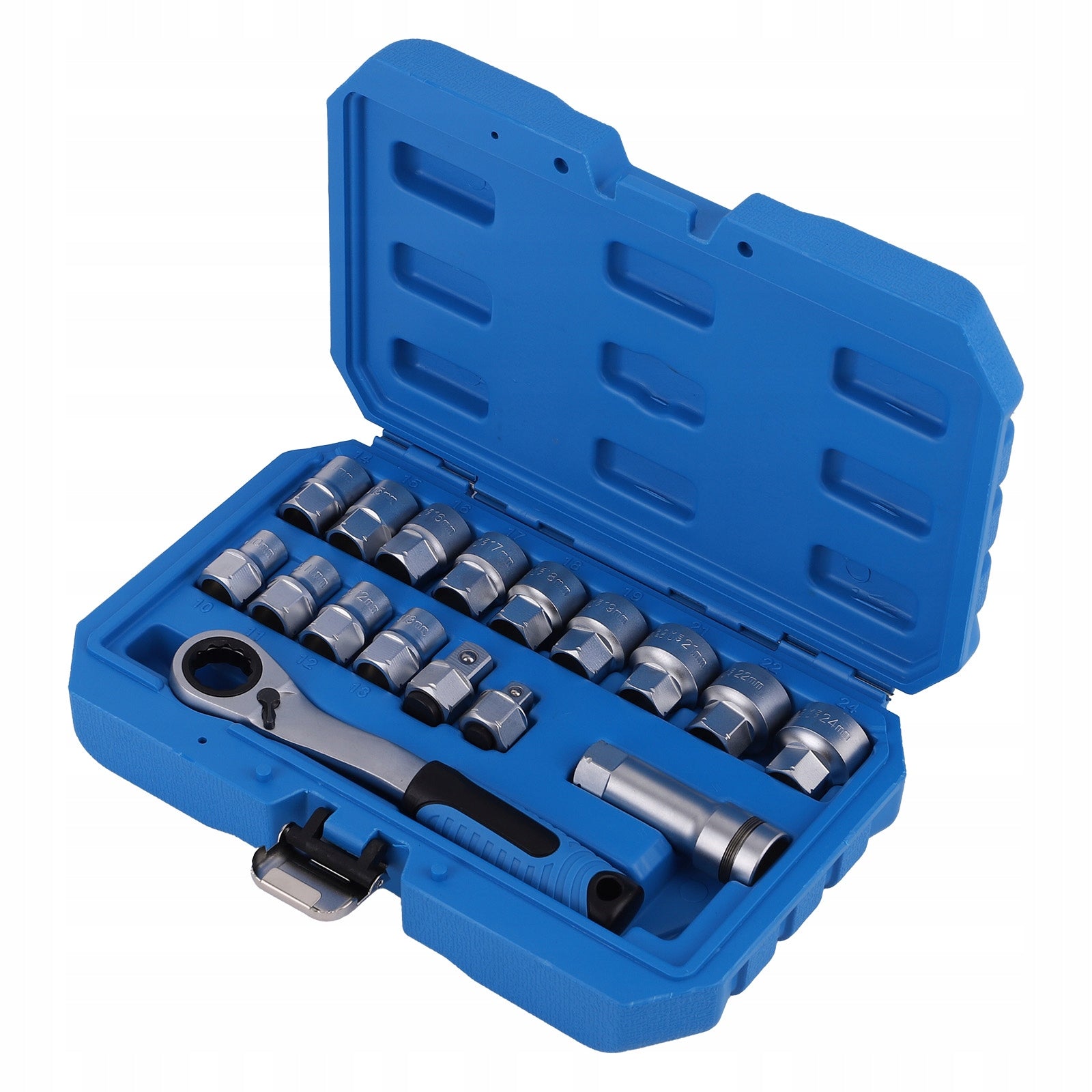 Set of 17 through socket wrenches mechanics 10-24 mm metric Kind round nose pliers