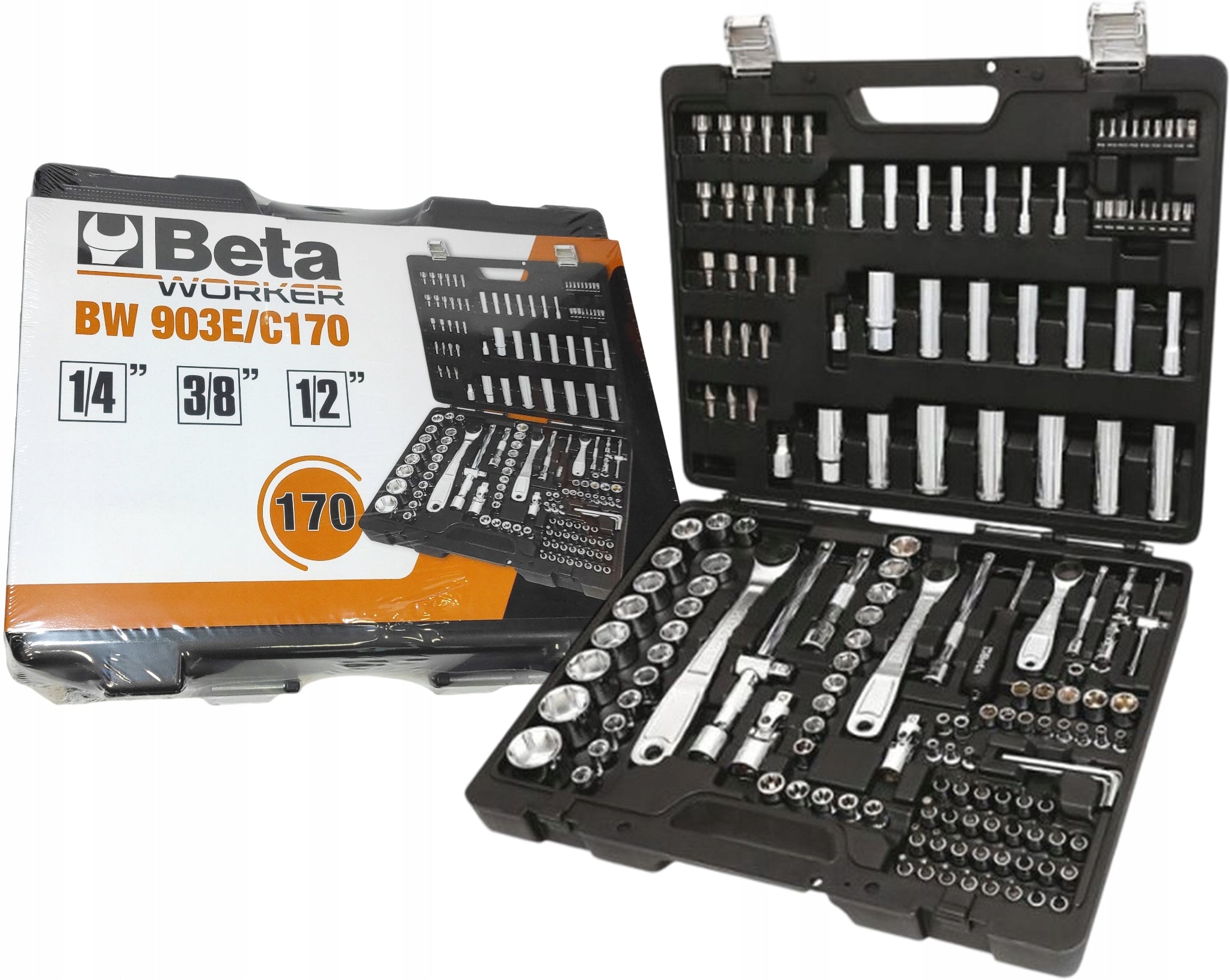 Set of 170 sockets 1/4 - 3/8 - 1/2 with accessories Beta Worker BW903E/C170