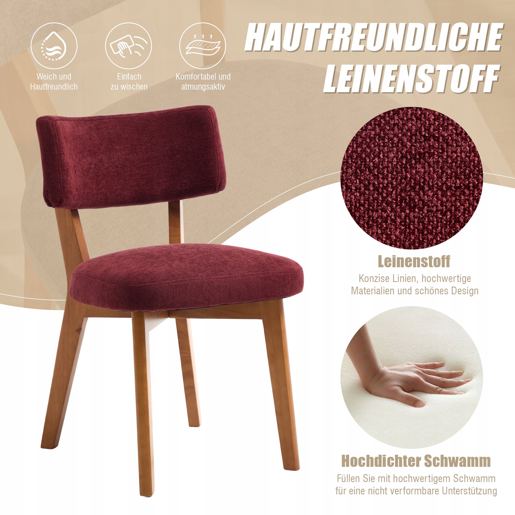 Set of 2 Dining Chairs Wood Mid-Century Fabric Modern Home Packaging status original