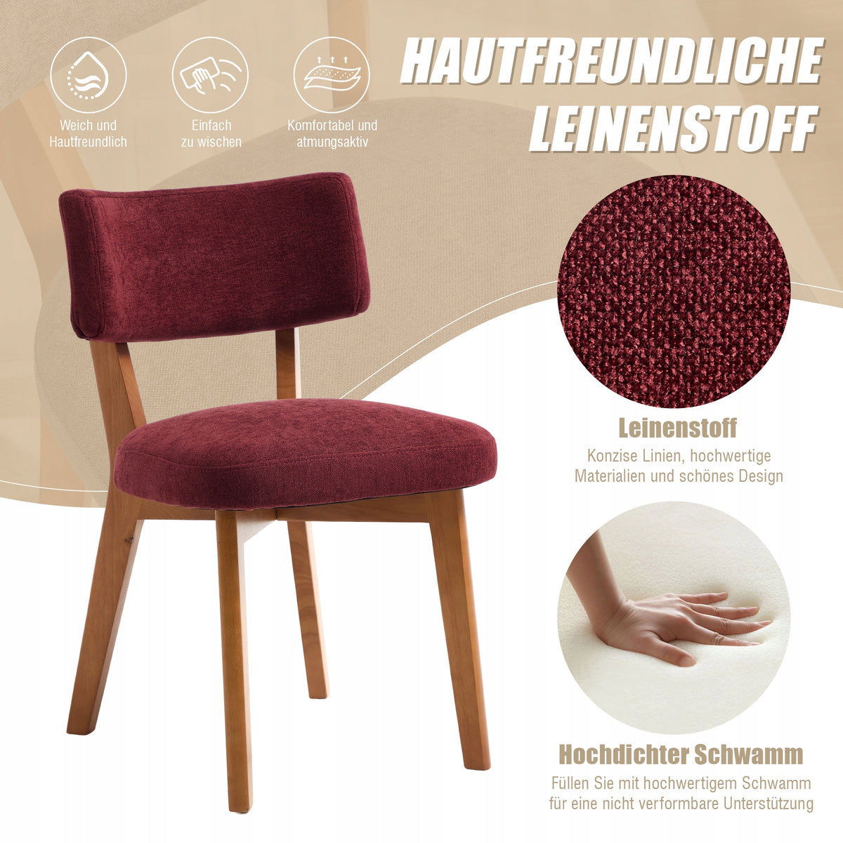 Set of 2 Dining Chairs Wood Mid-Century Fabric Modern Home Packaging status original