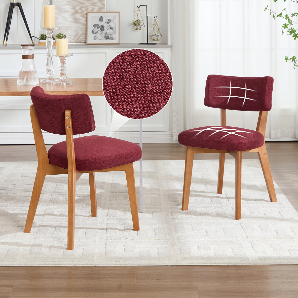 Set of 2 Dining Chairs Wood Mid-Century Fabric Modern Home