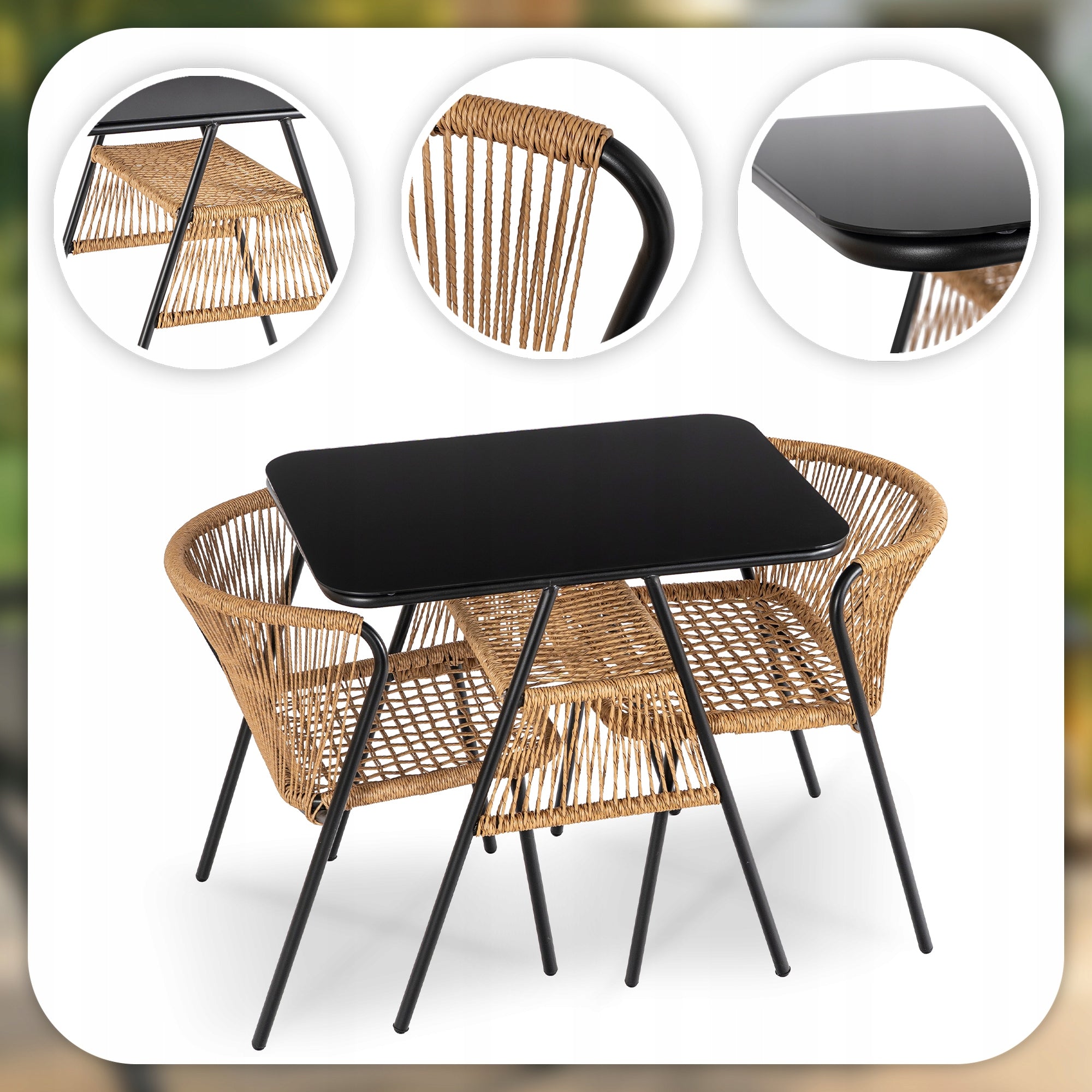 Set of 2 Garden Chairs And Table Rattan For Garden Balcony Terrace Bronze TRISTE Color brown