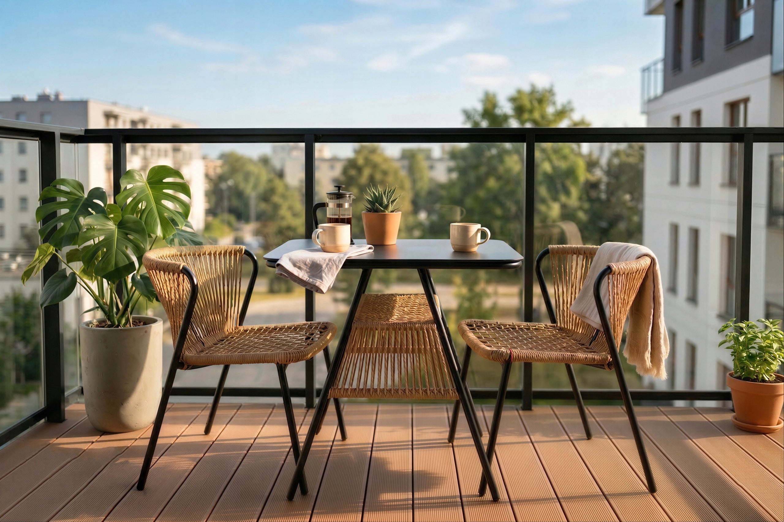 Set of 2 Garden Chairs And Table Rattan For Garden Balcony Terrace Bronze TRISTE Packaging status original