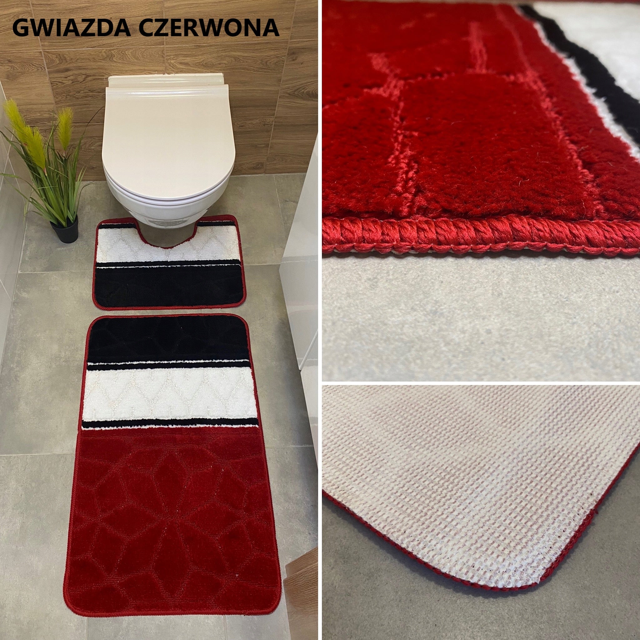 Set of 2-Piece Bathroom Rug Rubberized Quick Drying Mix Patterns Shape rectangle