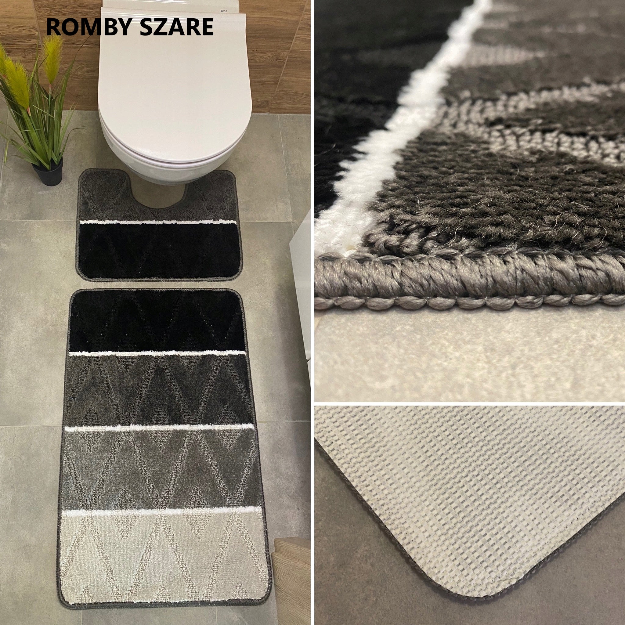 Set of 2-Piece Bathroom Rug Rubberized Quick Drying Mix Patterns Thickness 12 mm