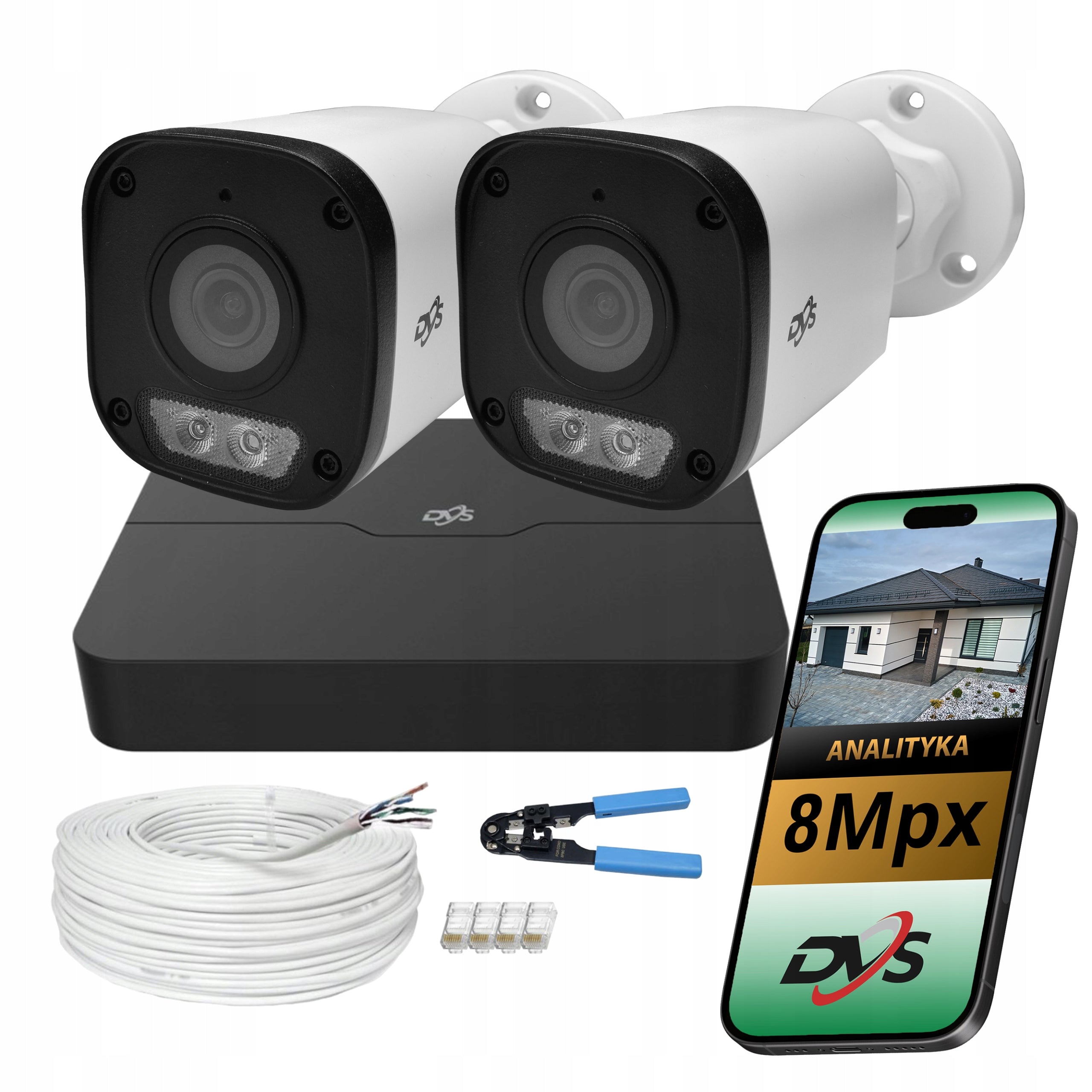 Set of 2 PoE IP Cameras 8Mpx 4K Dual Light LED Tube Remote Viewing For Home