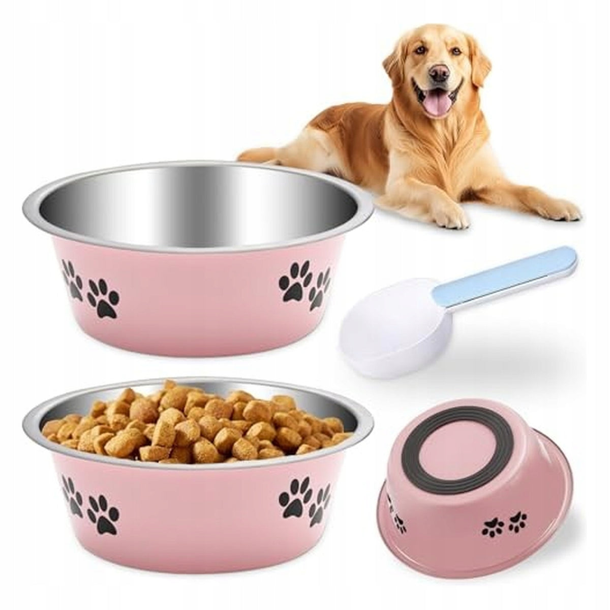 Set of 2 RVS Dog Bowls - with Non-Slip Base Brand no brand