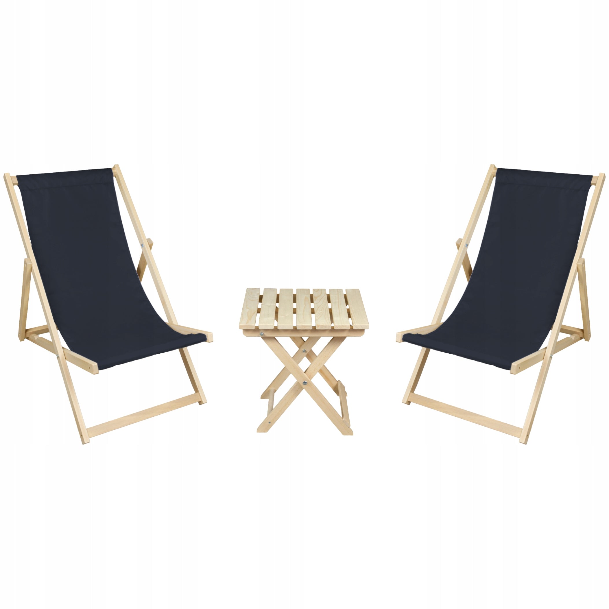 Set of 2 Wooden Sun Loungers + Garden Table